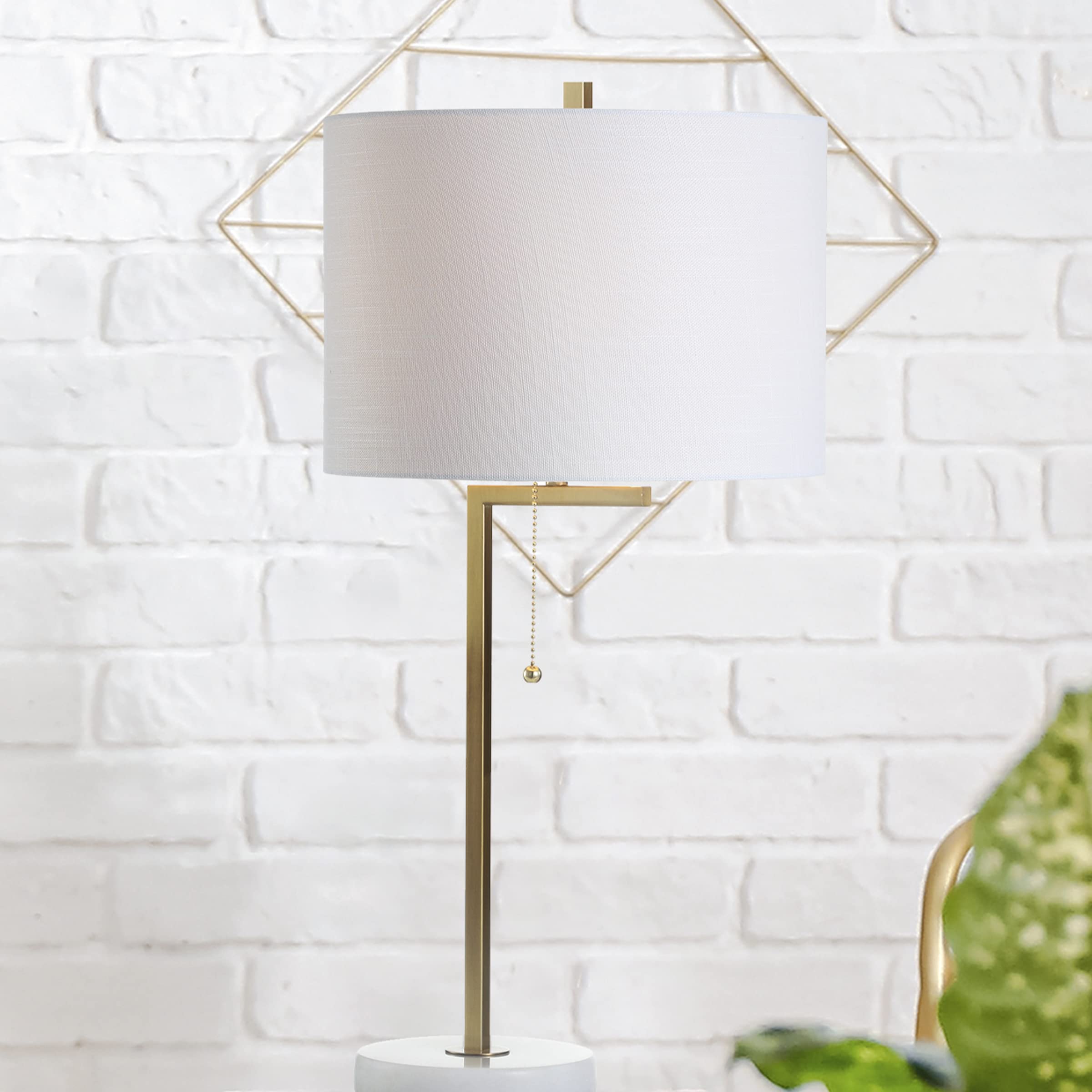 24.5" Metal/Marble LED Table Lamp Contemporary Bedside Desk Nightstand Lamp for Bedroom Living Room Office College Bookcase LED Bulb Included, Brass Gold/White