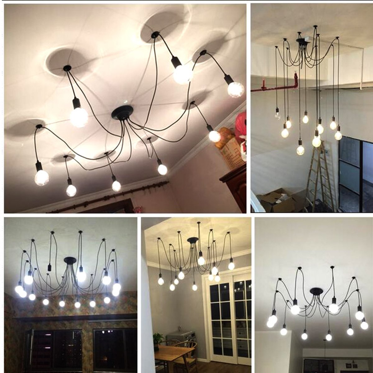 Classic Spider pendent Lamps, Ajustable DIY Ceiling Spider Light E27, Rustic Chandelier, Industrial Hanging Light Dining Hall Bedroom Hotel Decoration, 6 Arms(Each with 1.7m Wire)