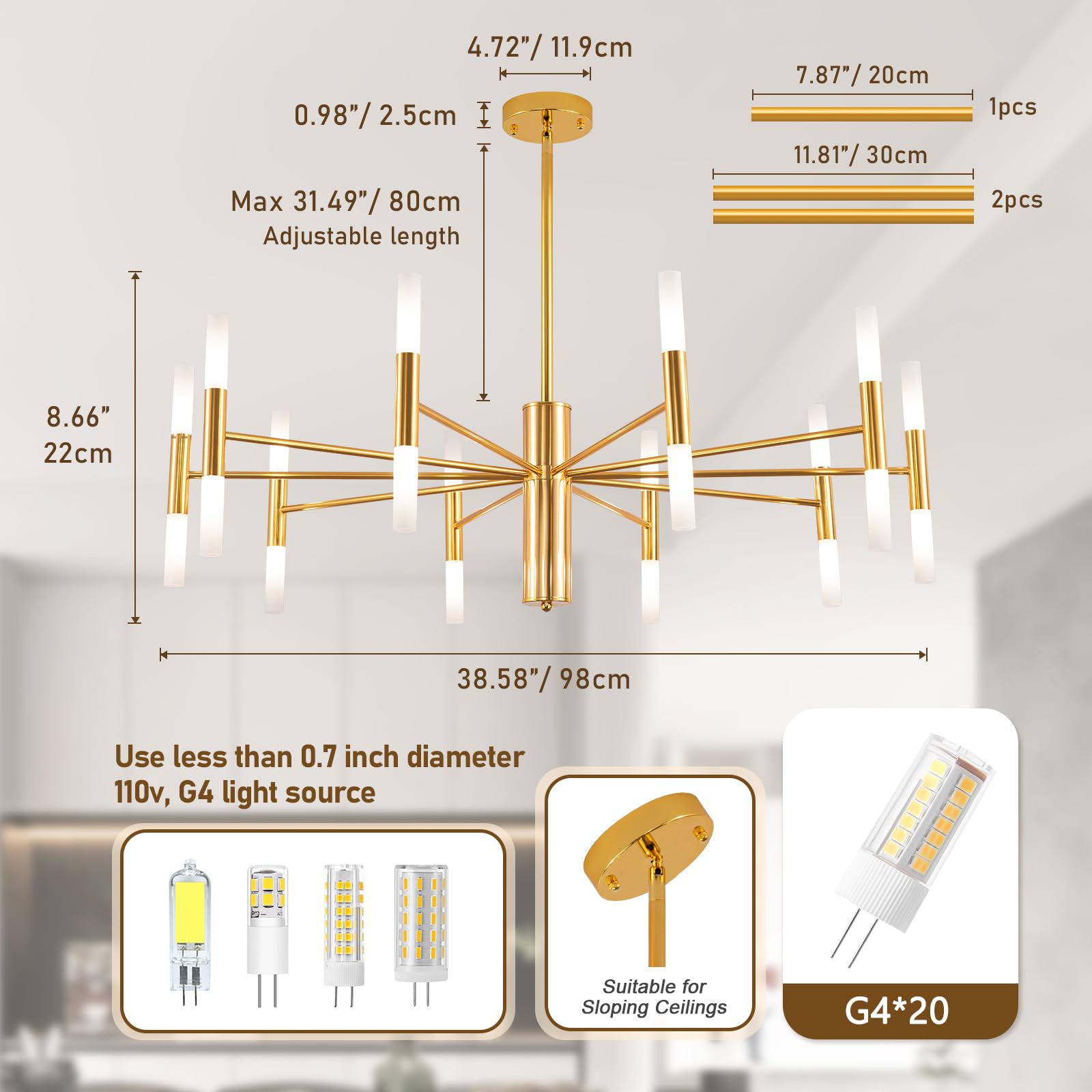 20-Light Gold Chandelier, Modern Farmhouse Dining Room Chandelier Over Table, E12 Metal Candle Pendant Light Fixtures Industrial Chandeliers for Bedroom, Foyer, Living Room and Entryway