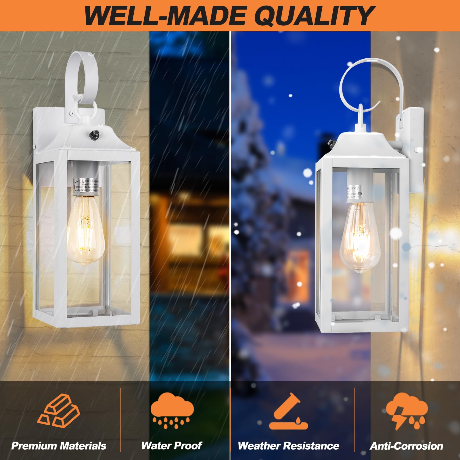 2 Pack Outdoor Light Fixtures Wall Mount, 15 Inch Gold Exterior Wall Sconces Waterproof, Large Outside Lights for House, Modern Wall Lanterns Clear Glass