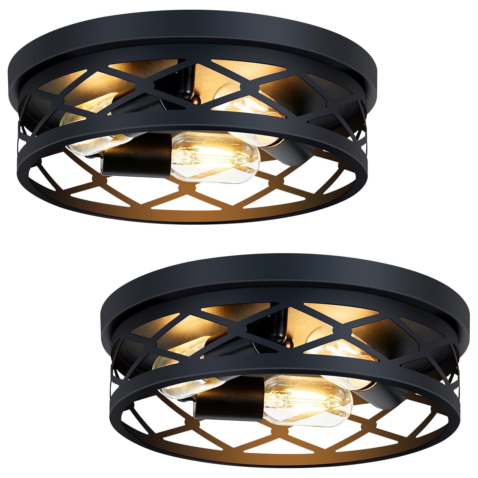 Flush Mount Ceiling Light Fixture,3-Light Ceiling Light Fixture for Hallway, Black Hallway Light Fixtures Ceiling,Light Fixtures Ceiling Mount for Kitchen,Farmhouse,Hall (1 Pack) (13.1inch)