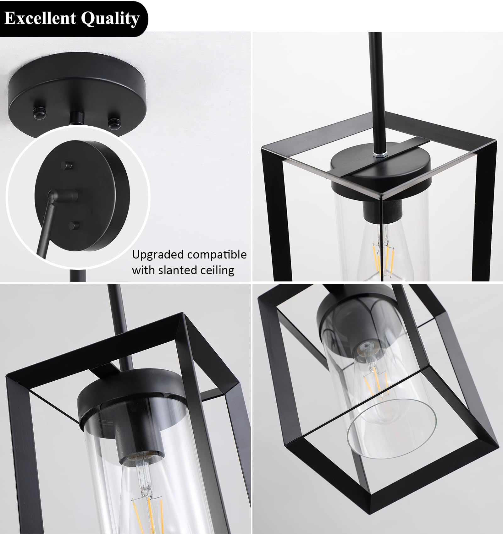 Black Kitchen Island Pendant Light,1-Light Modern Hanging Pendant Light Fixtures with Metal Cage and Clear Glass Shade,Pendant Lighting for Entryway Living Room Bedroom