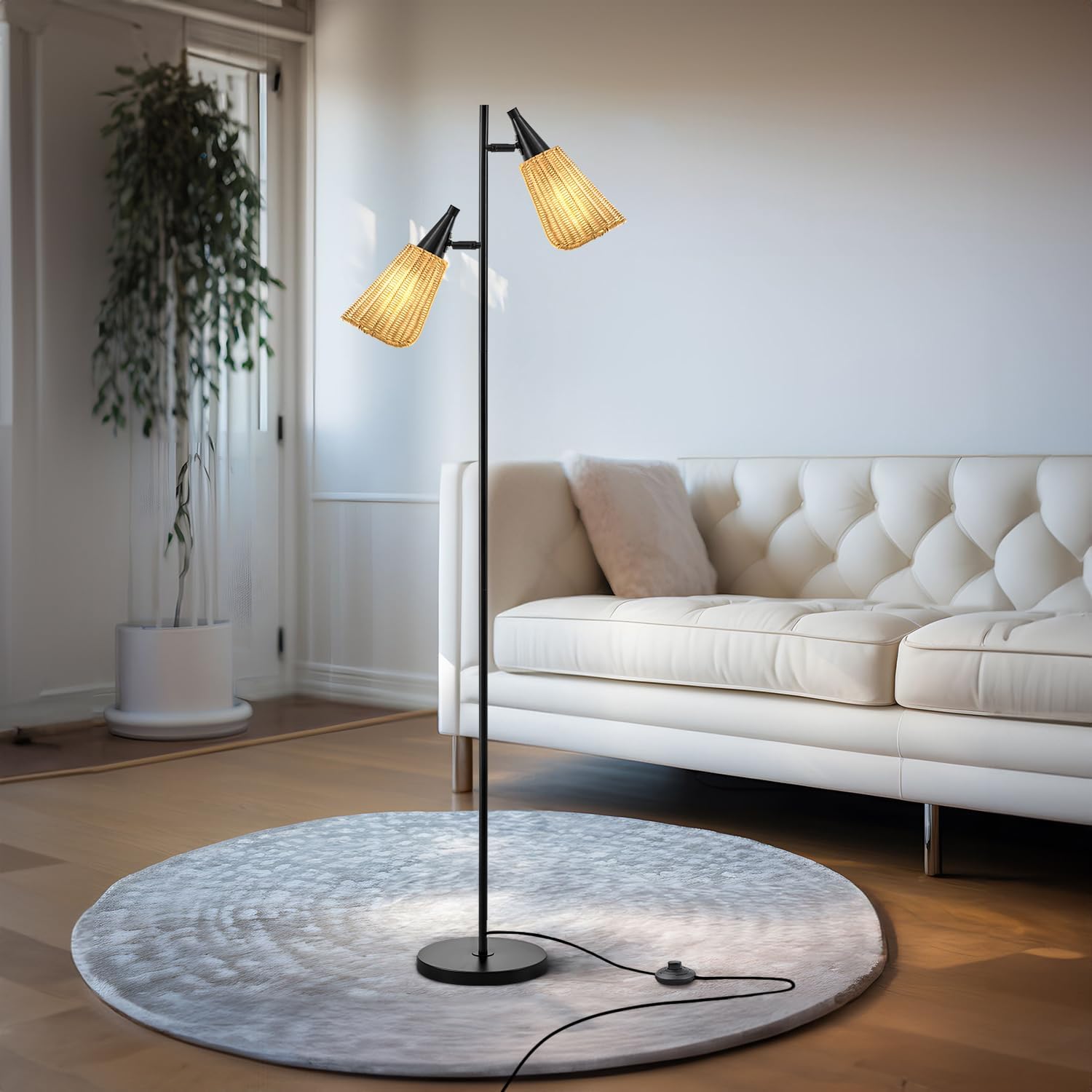 61" Modern Gold Floor Tree Lamp with 2 Light Source Standing Tall Pole Lamps with Foot Switch for Living Rooms, Bedrooms, Home, Office