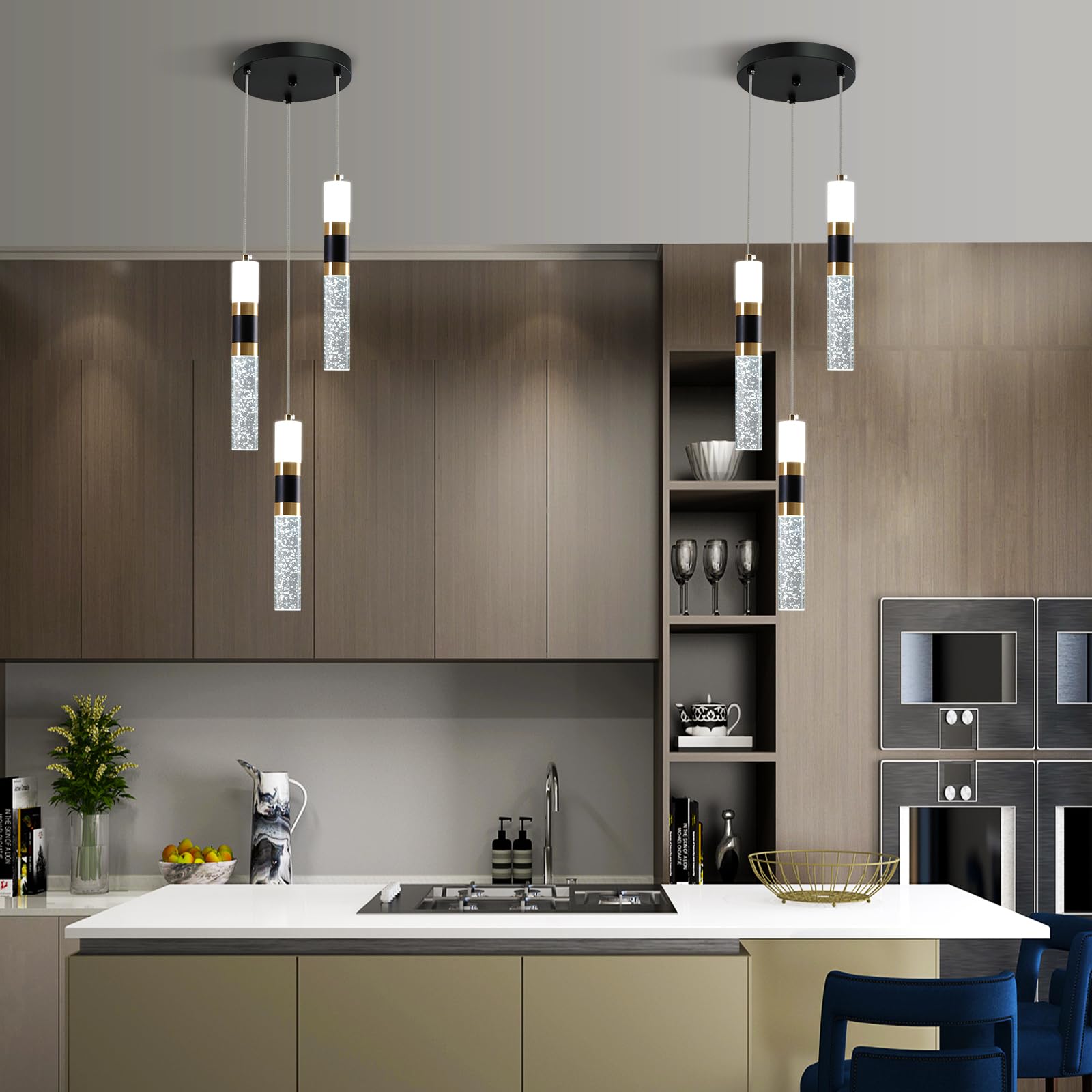 3-Light LED Pendant Lights Kitchen Island, 3-Light Cluster Pendant Lighting, Dimmable LED Modern Pendant Lights Kitchen Island, Pendant Lighting for Dining Room Table