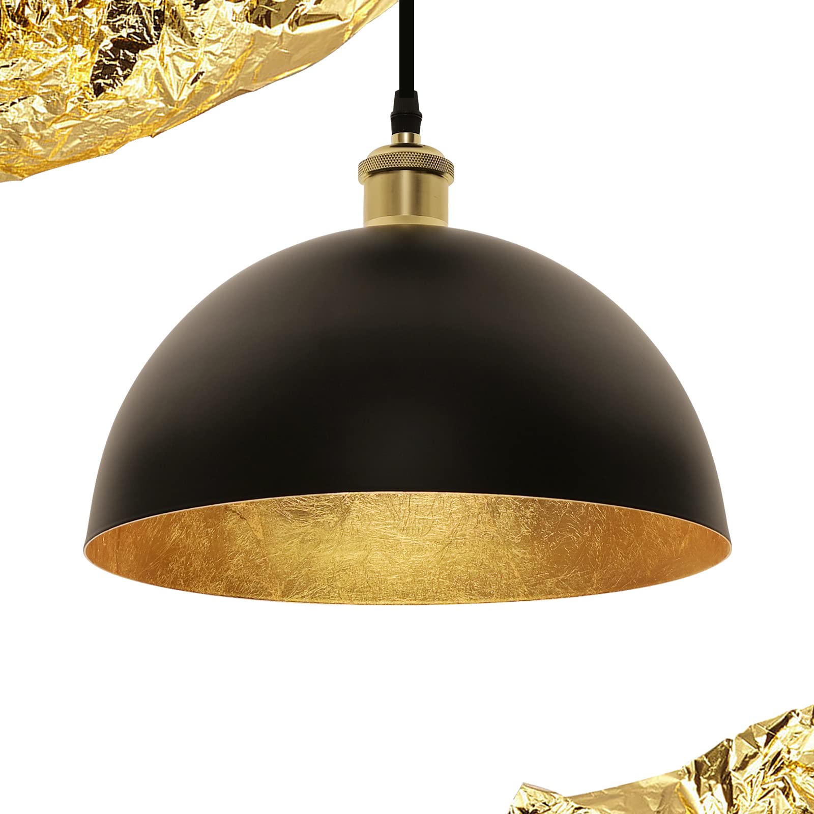 Black and Gold Leaf Pendant Light, Vintage Ceiling Hanging Light Fixture, Farmhouse Adjustable Metal Hang Lamp, Industrial Dining Lights Fixture for Kitchen Bar Entryway Restaurant Warehouse