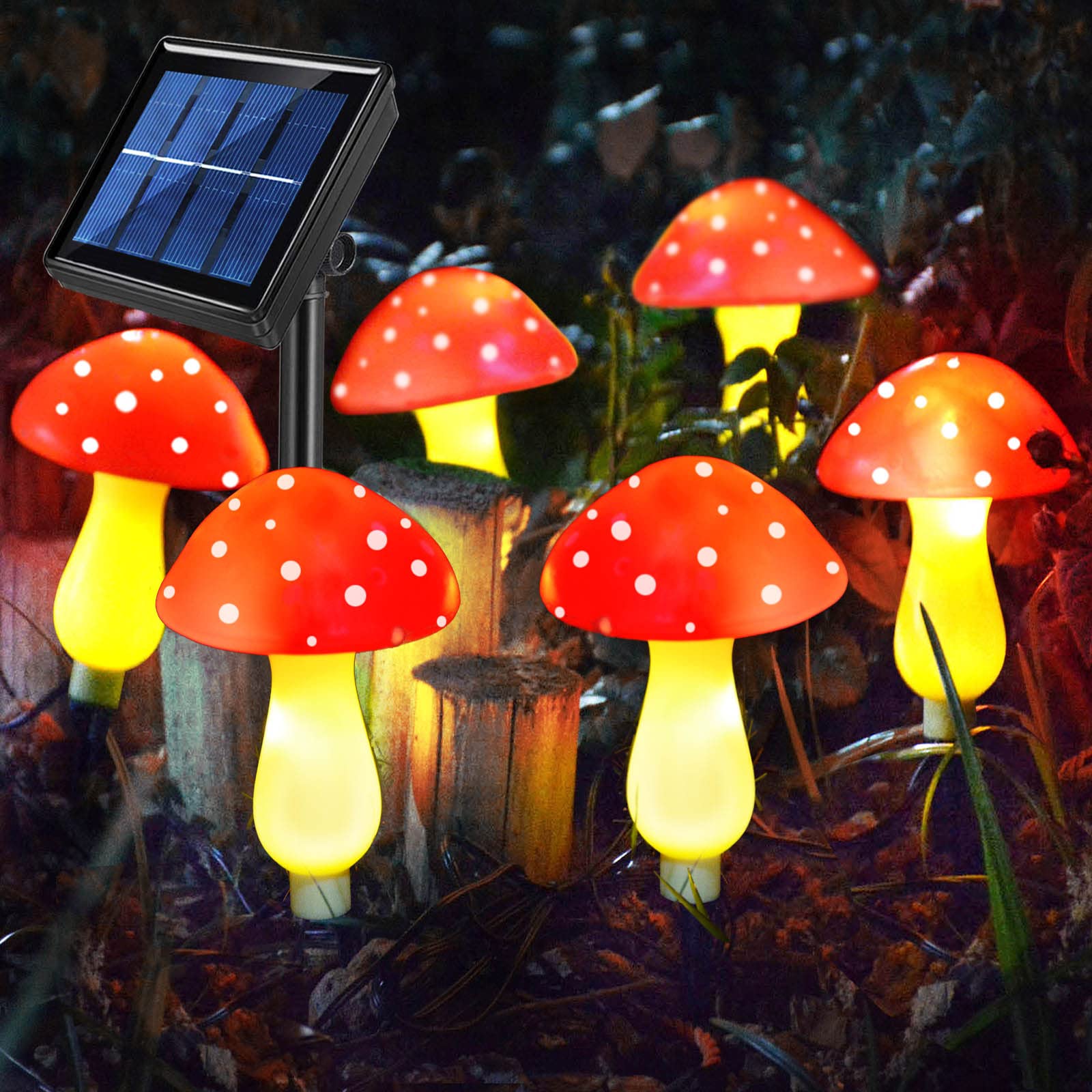 New Upgraded Waterproof Solar Mushroom Lights Outdoor Decor, 8 Modes for Garden Pathway Landscape Yard Easter Pathway Halloween Xmas Decorations, Set of 6 Red