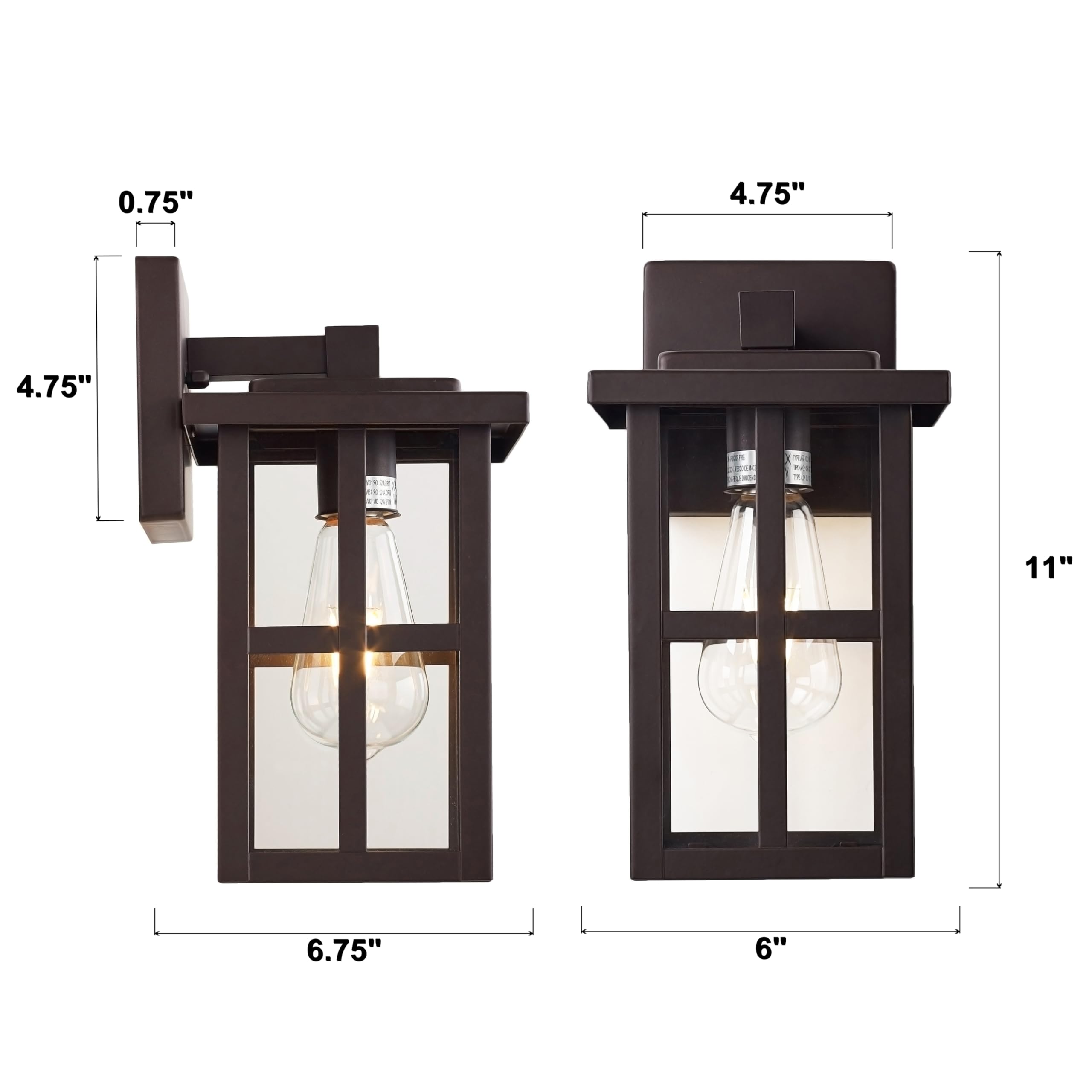 Oil Rubbed Bronze Outdoor Light Sconces Wall Mount, Clear Seedy Glass Large Exterior Porch Wall Lantern, 12.5" Outside Lights for House, Front Porch, Patio, Backyard