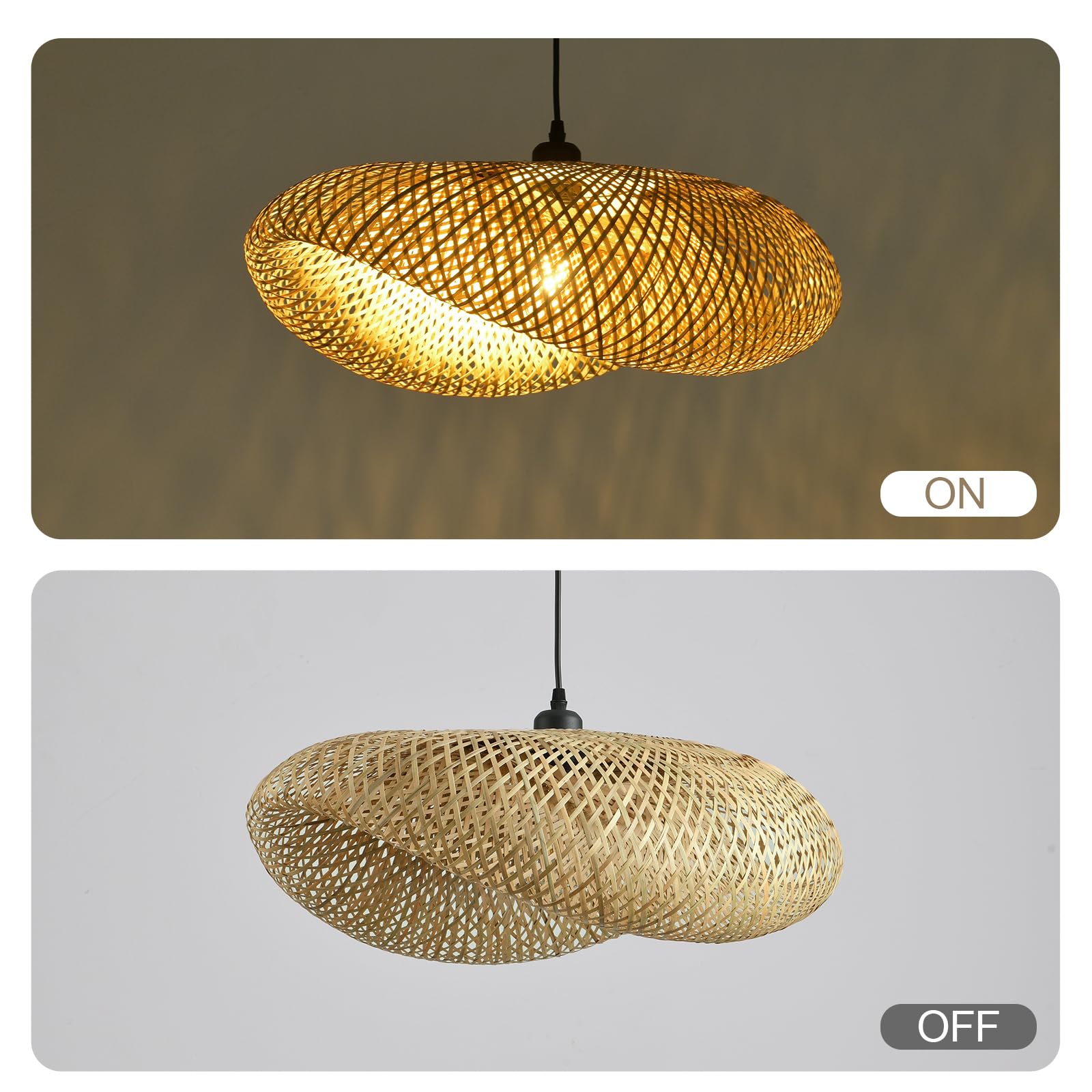 18.12" Bamboo Chandelier, Bohemian Style Hand Woven Bamboo Willow Chandelier for Kitchen Island Dining Room Living Room Farmhouse