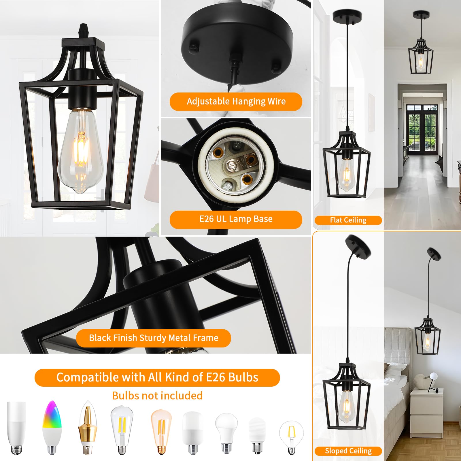 Farmhouse Kitchen Island Lighting Black Pendant Light Fixtures 4-Light Dining Room Lights Wood Chandelier Adjustable Hanging Pendant Lighting for Kitchen Island