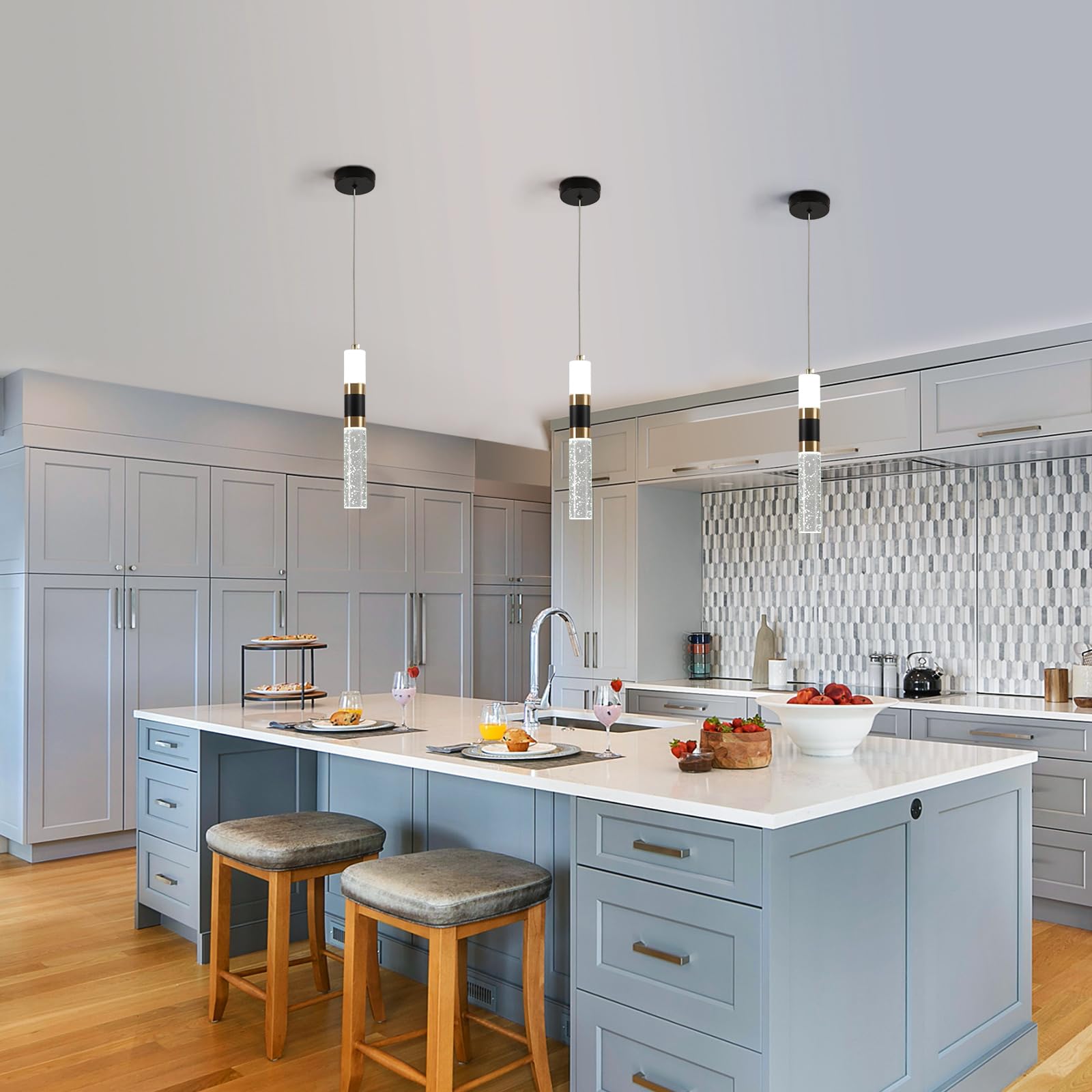 3-Light LED Pendant Lights Kitchen Island, 3-Light Cluster Pendant Lighting, Dimmable LED Modern Pendant Lights Kitchen Island, Pendant Lighting for Dining Room Table