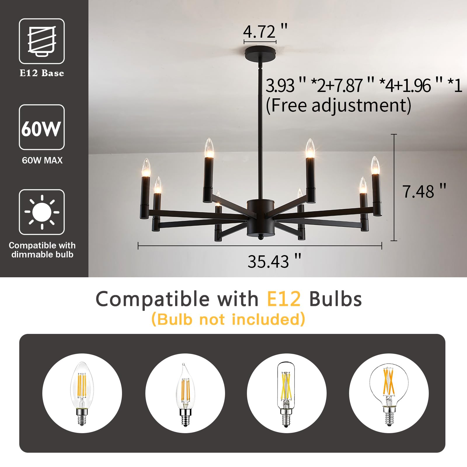 8-Light Gold Candle Chandeliers Modern Farmhouse Ceiling Light Fixture Industrial Lighting for Dining Room Living Room Bedroom Kitchen Island Foyer