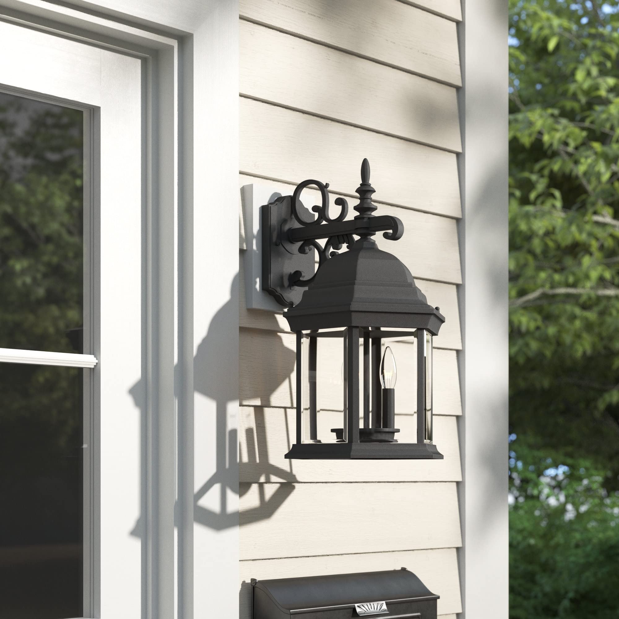 Outdoor Light Fixture, 14 Inch Exterior Wall Mount Lantern Sconce, Clear Glass Porch Lights for Front Door, Patio, and House Garage, Black, 2961-BK