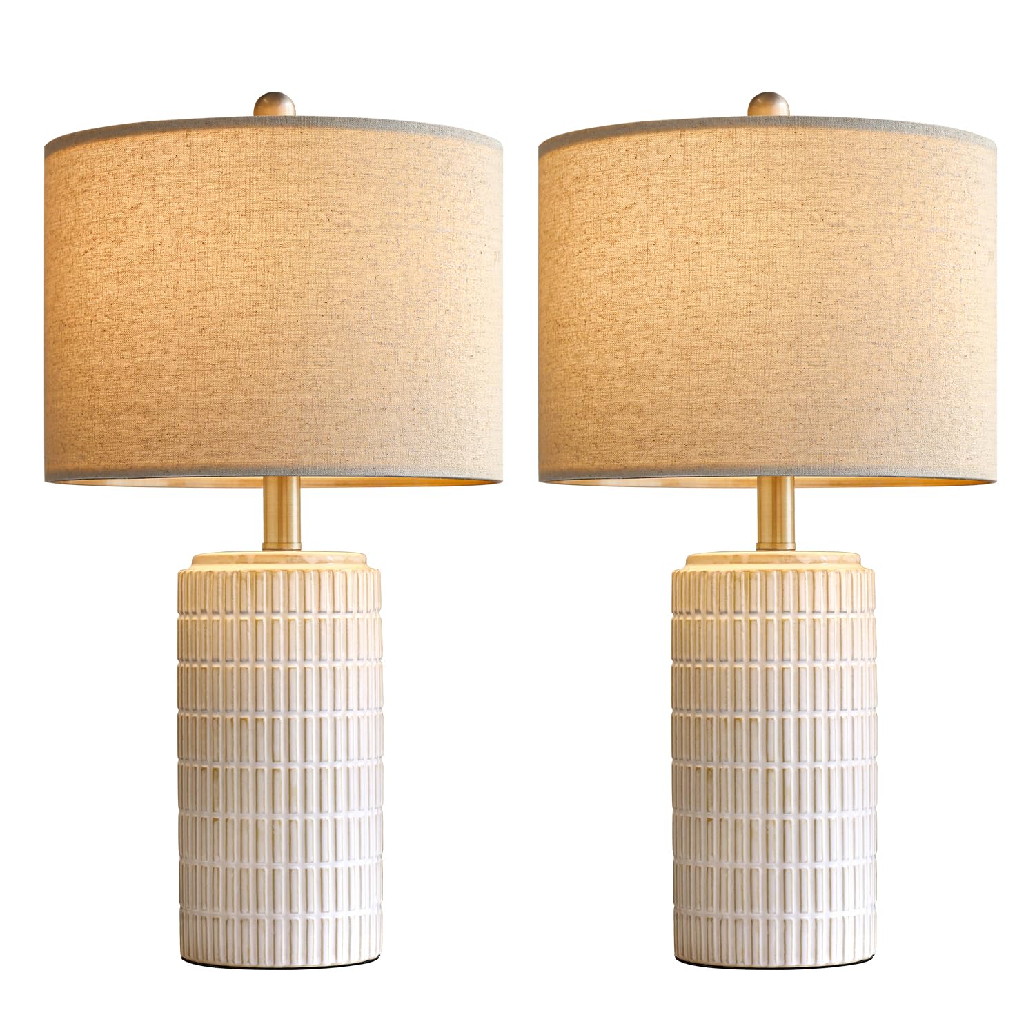 23" Table Lamp Set of 2 for Living Room, Modern Ceramic Lamps for Bedroom Farmhouse, White Bedside Nightstand Bedside Lamp End Table Lamps Beige