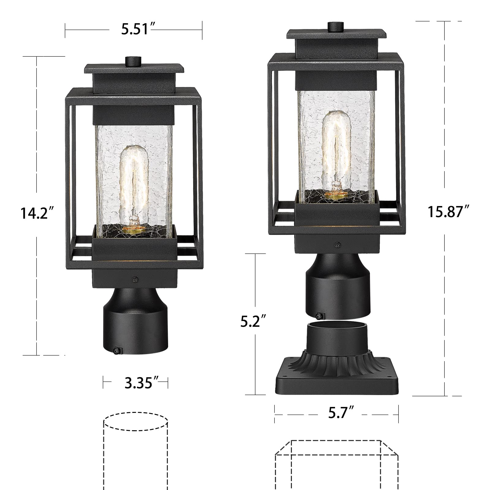 Outdoor Indoor Pendant Light Exterior Hanging Lantern, 11.4" Modern Outside Ceiling Chandelier for Front Porch Entrance Foyer Entryway, Aluminum, Crack Glass, G6001/1H-SBK