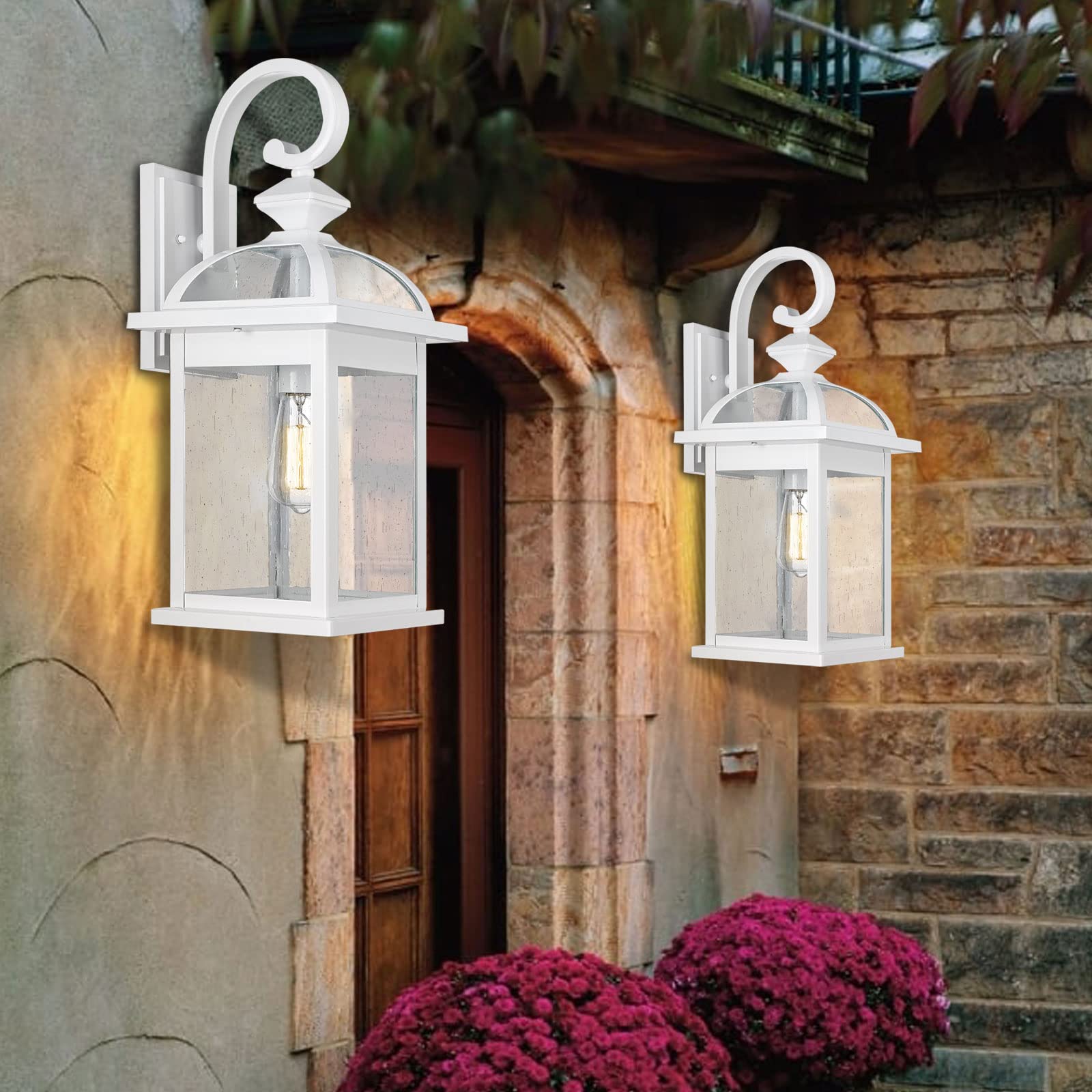 Outdoor Lights Fixtures Wall Mount, Outdoor Wall Sconce Lights with Seeded Glass Waterproof Outside Exterior Lights Fixture for House, Front Porch, Patio (1 Pack, White)