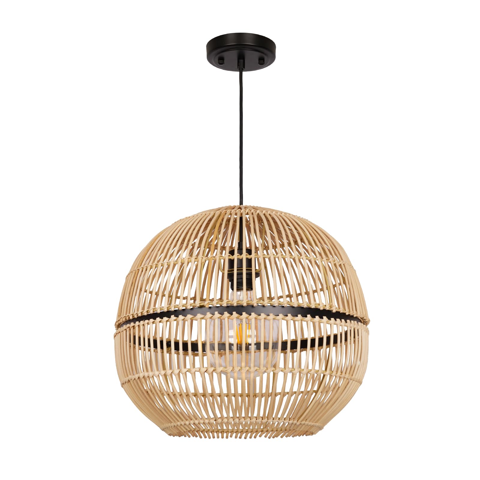 Rustic Farmhouse Bamboo Pendant Light - 18 Inch Large Dome Handwoven Ceiling Mounted Bamboo Chandelier Shades, Coastal Beach Hanging Rattan Light Fixture for Kitchen, Dining, Living Room