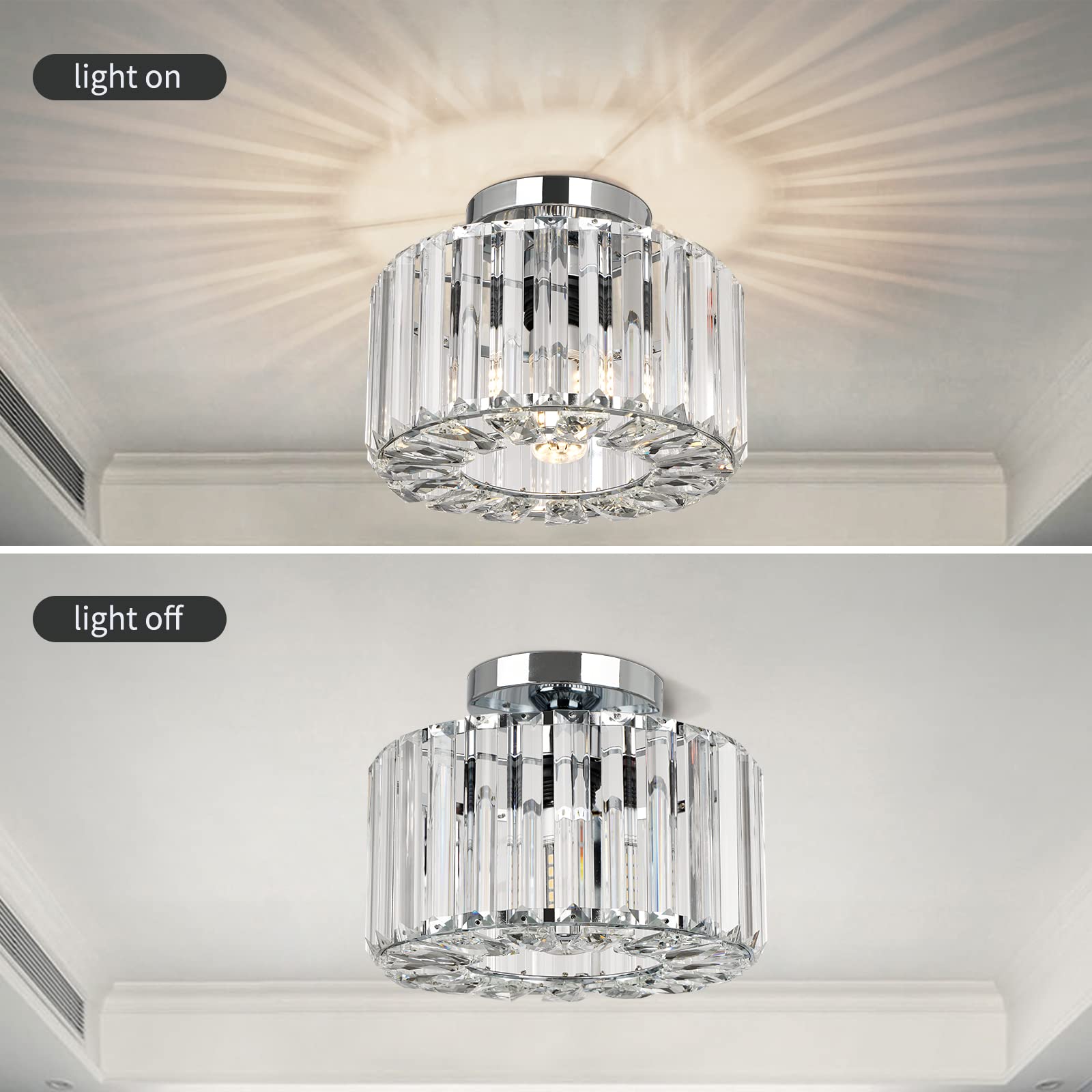 Semi Flush Mount Ceiling Light - Crystal Chandelier Modern Ceiling Light Fixture Hallway Light Fixtures Ceiling Gold Flush Mount Ceiling Light for Porch Kitchen Bedroom Living Room Entryway