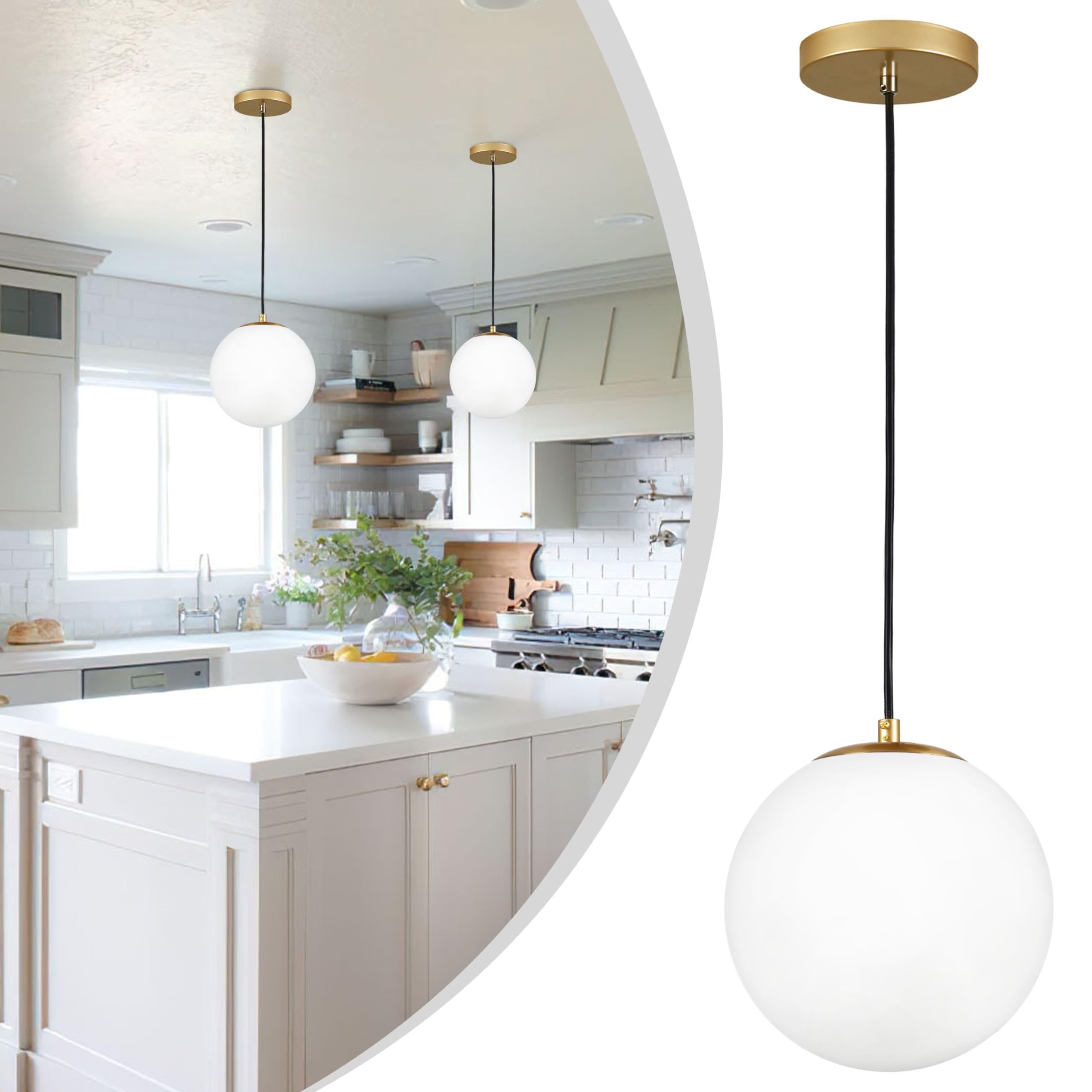 6-inch Mini Modern Globe Pendant Light Clear Glass with Brass Finish Contemporary Mid Century Adjustable Hanging Light Fixture for Living Room Bedroom Kitchen