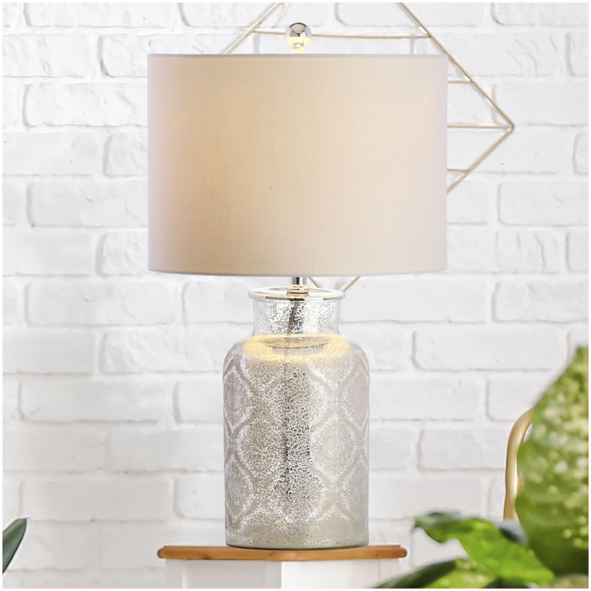 24.5" Mercury Glass LED Table Lamp Contemporary Transitional Bedside Desk Nightstand Lamp for Bedroom Living Room Office College Bookcase, Bulb Included, Mercury Silver