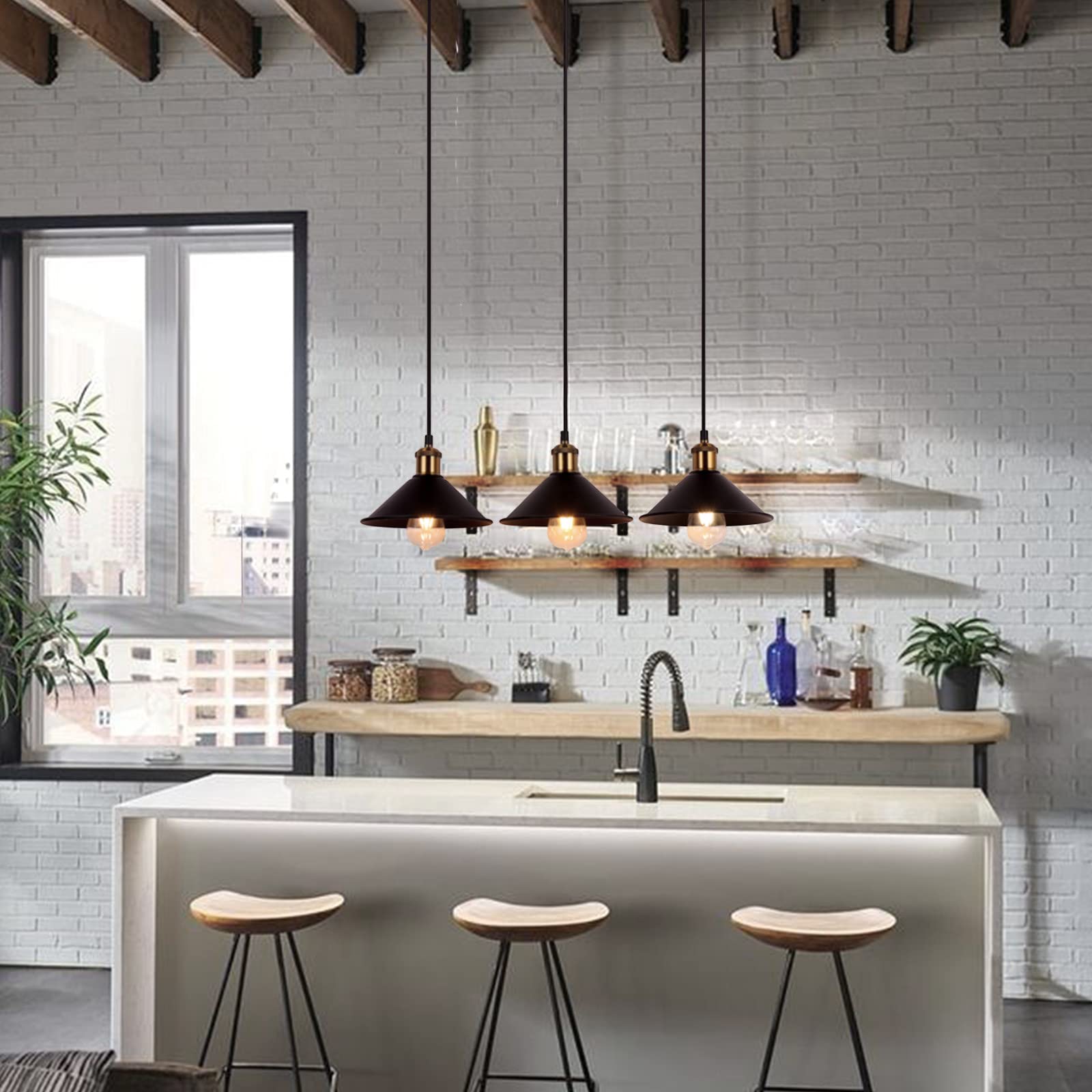 Industrial Pendant Light Black Adjustable Metal Vintage Hanging Industry Loft Retro Pendant Lights Fixtures E26 for Home Kitchens Island Bar Lights Dining Room