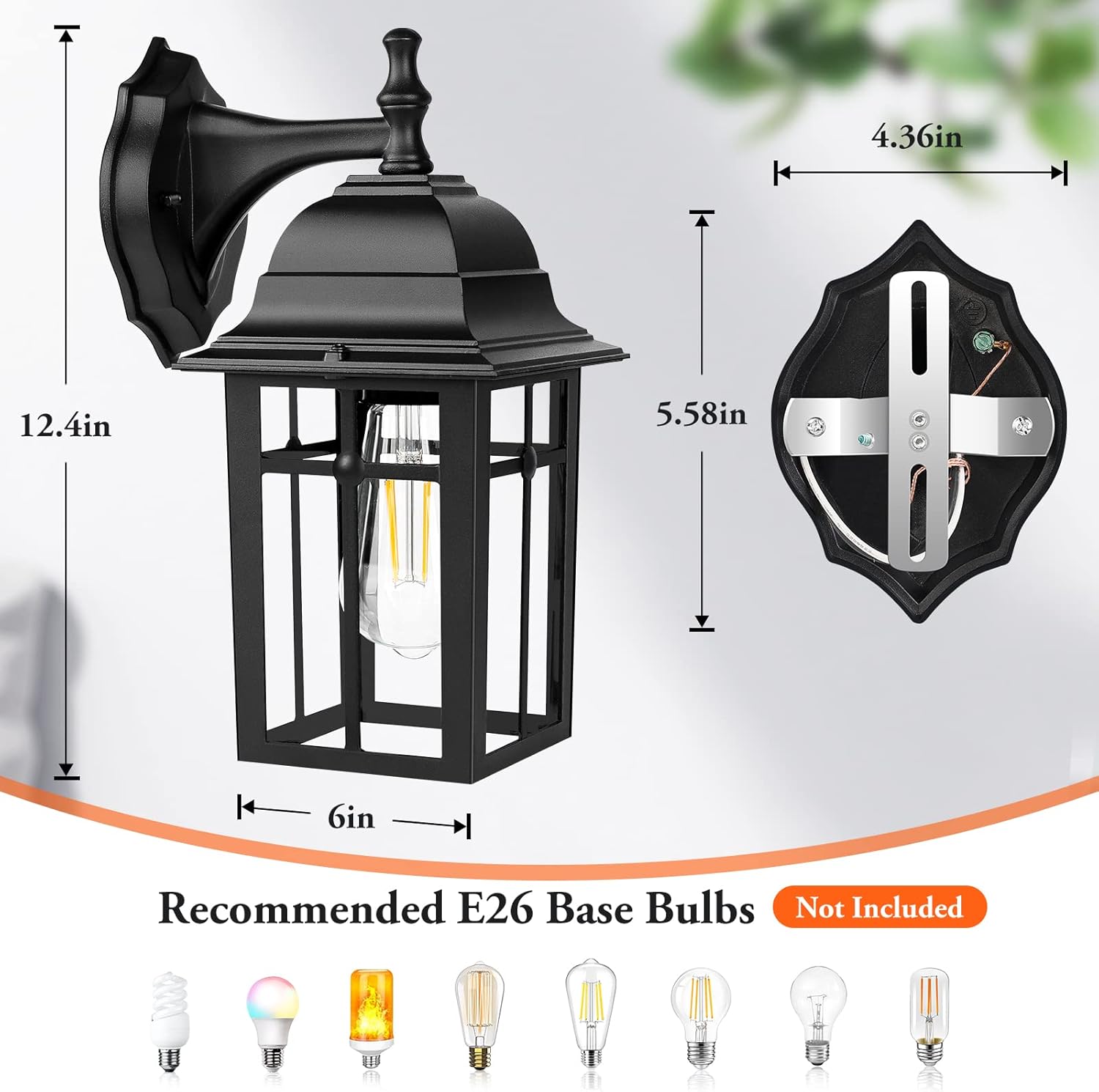 2-Pack Outdoor Wall Lanterns, Exterior Wall Sconce Light Fixture, Waterproof Anti-Rust Aluminum Porch Lights, Clear Glass Black Wall Mount Lighting, E26 Socket Wall Lamps for House(Bulb not Included)