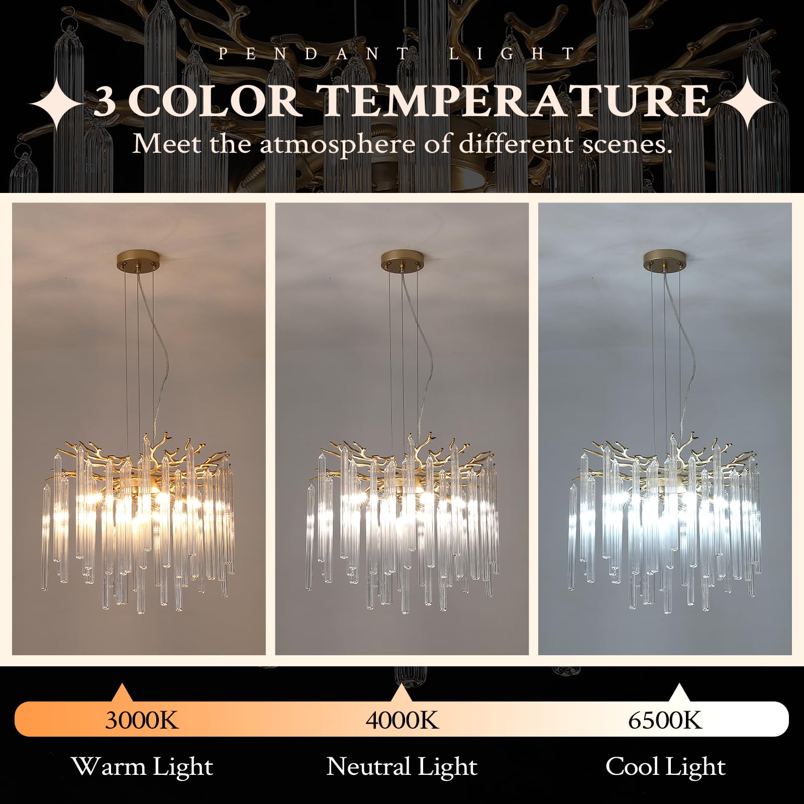 Modern Tree Branch Crystal Chandelier Luxury Gold Raindrop Pendant Lighting 23.6" Contemporary 8-Light Chandeliers for Dining Room Kitchen Bedroom Living Room