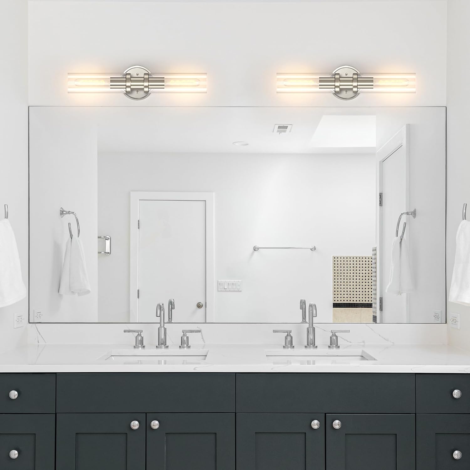 Bathroom Light Fixtures 2-Light Black & Gold, Bathroom Vanity Lights Over Mirror, Wall Sconces, Industrial Bathroom Lighting, Modern Brushed Brass Vanity Lighting Fixtures w/Glass Shades