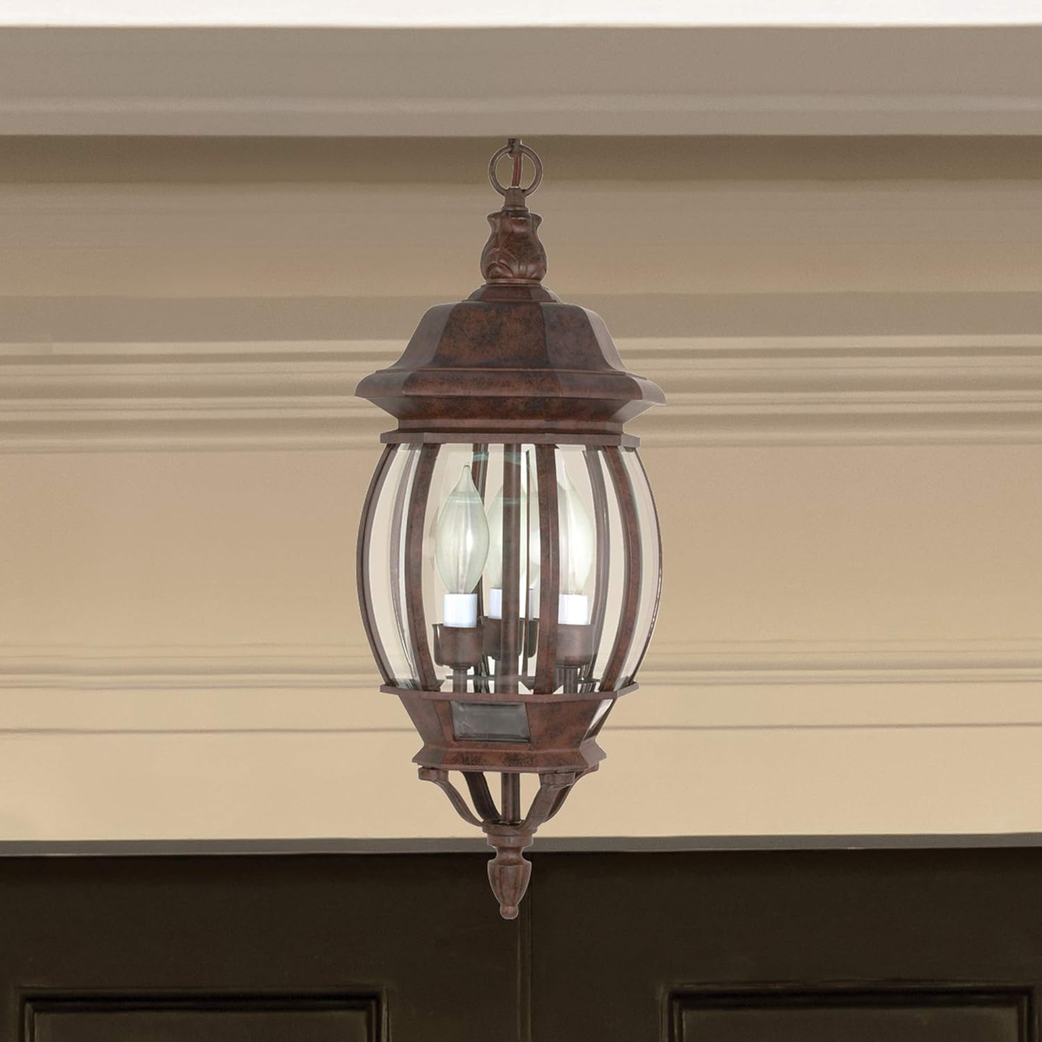 Three Light Hanging Lantern, Bronze/Dark