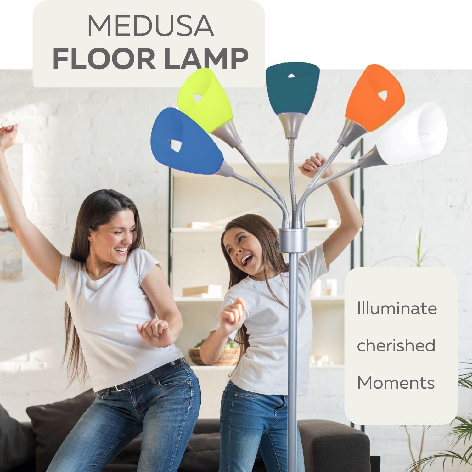 Modern Multi-Head Medusa Floor Lamp - 5 Light Standing Lamp for Bedroom and Living Room with Positionable Acrylic White Shades & 3-Light Mode Switch - Tall Black Floor Lamp for Living Room Decor