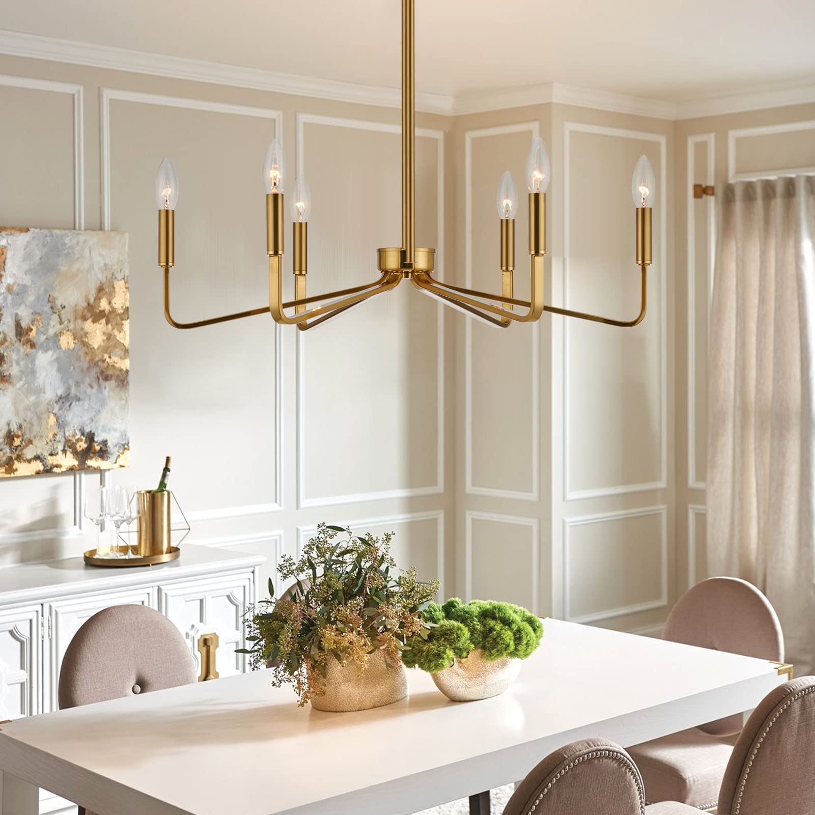 Modern Gold Chandelier for Dining Room,35 Inch Brushed Brass Chandelier Light Fixture, Dining Room Light Fixtures Over Table