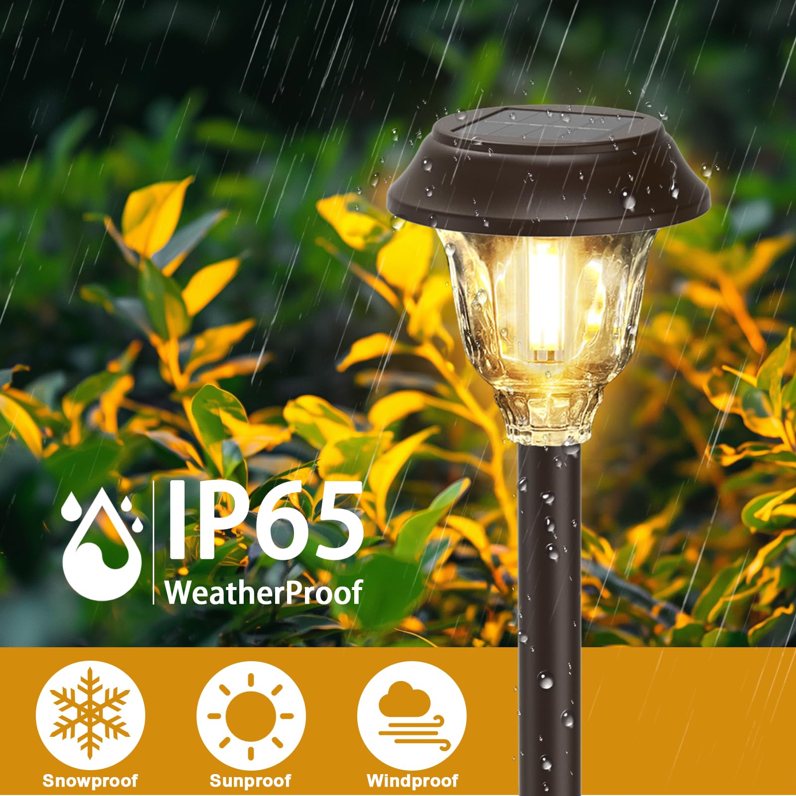 Solar Lights Outdoor Waterproof, Metal Glass Solar Pathway Lights Outdoor 6 Pack, Bright LED Outdoor Solar Lights for Garden Pathway Walkway