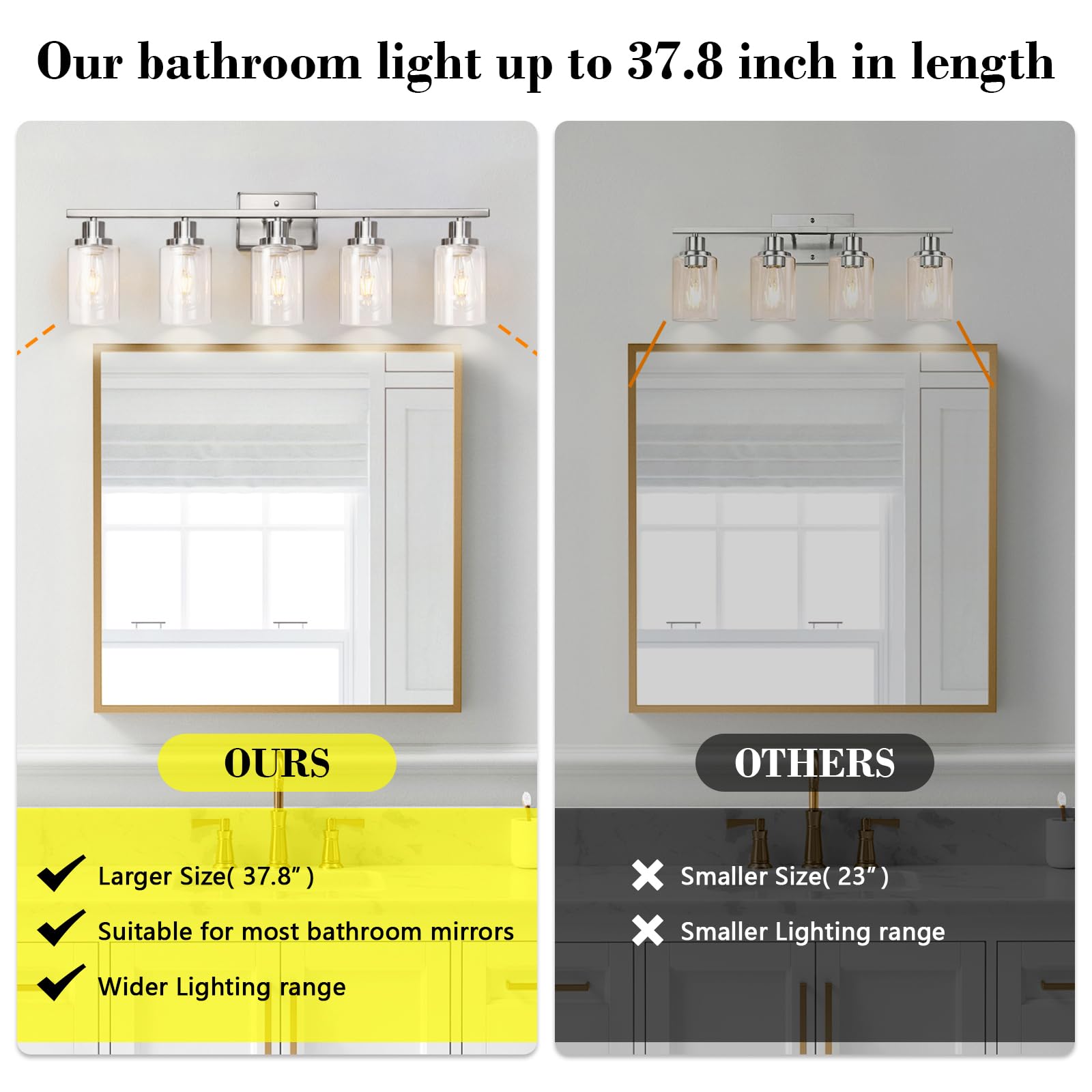 Ascher Bathroom Vanity Light Fixtures, 3 Light Wall Sconces Lighting with Clear Glass Shade, Brushed Nickel Wall Lights for Mirror, Kitchen, Living Room, Gallery, E26 Base (Bulbs Not Included)