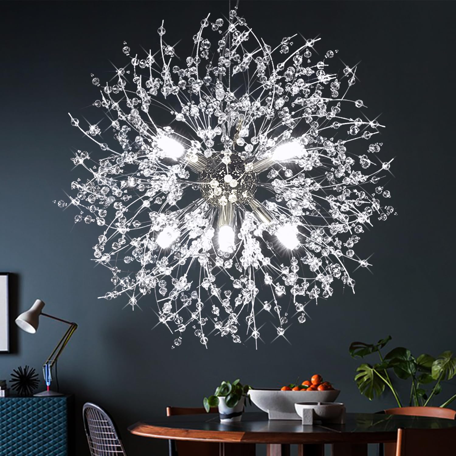 Dandelion Firework Chandelier Modern Crystal Pendant Lights Ceiling Light Fixtures Chandelier for Dining Room Living Room Kitchen Hallway - G9 Bulbs Included (12 Light Gold)