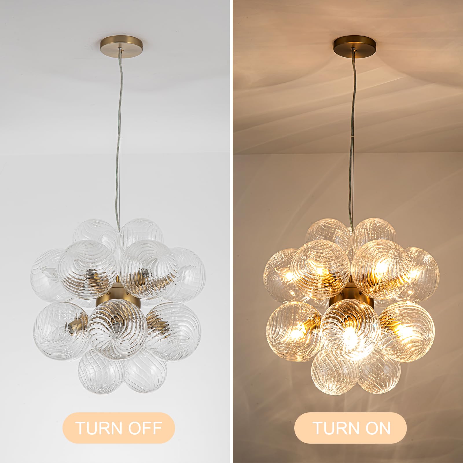 Modern Bubble Globe Chandelier, 12-Light Bubble Ball Chandelier Twisted Glass Pendant Light for Dining Room Living Room Kitchen Island Bedroom Bathroom Foyer