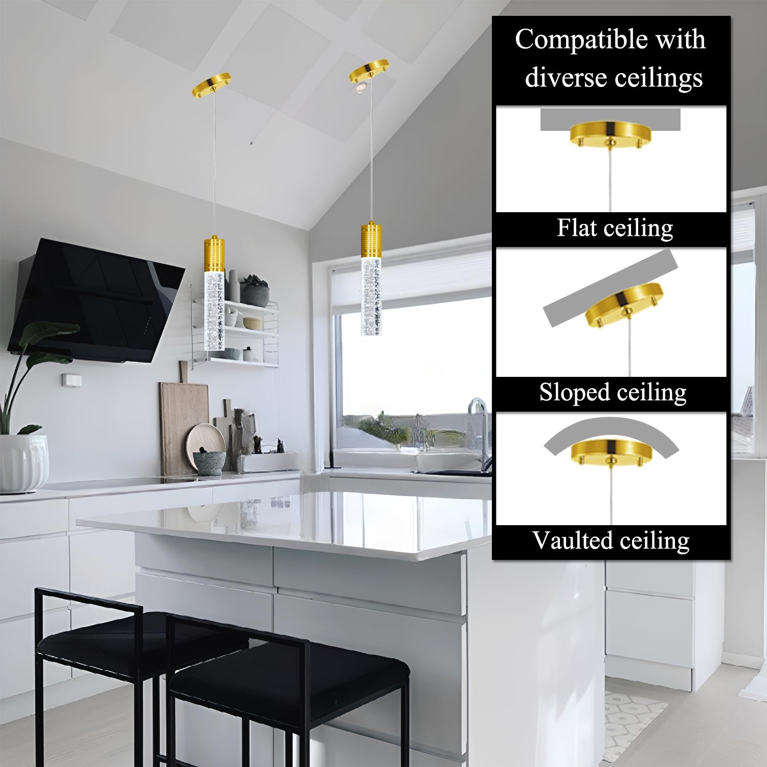 3 Lights Independent Kitchen Island Dining Room Light Pendant Light Fixtures Bubble Crystal Chandeliers Modern Kitchen Island Lighting Chandeliers Fixtures LED Lampara, 6000K LED Bulbs Included