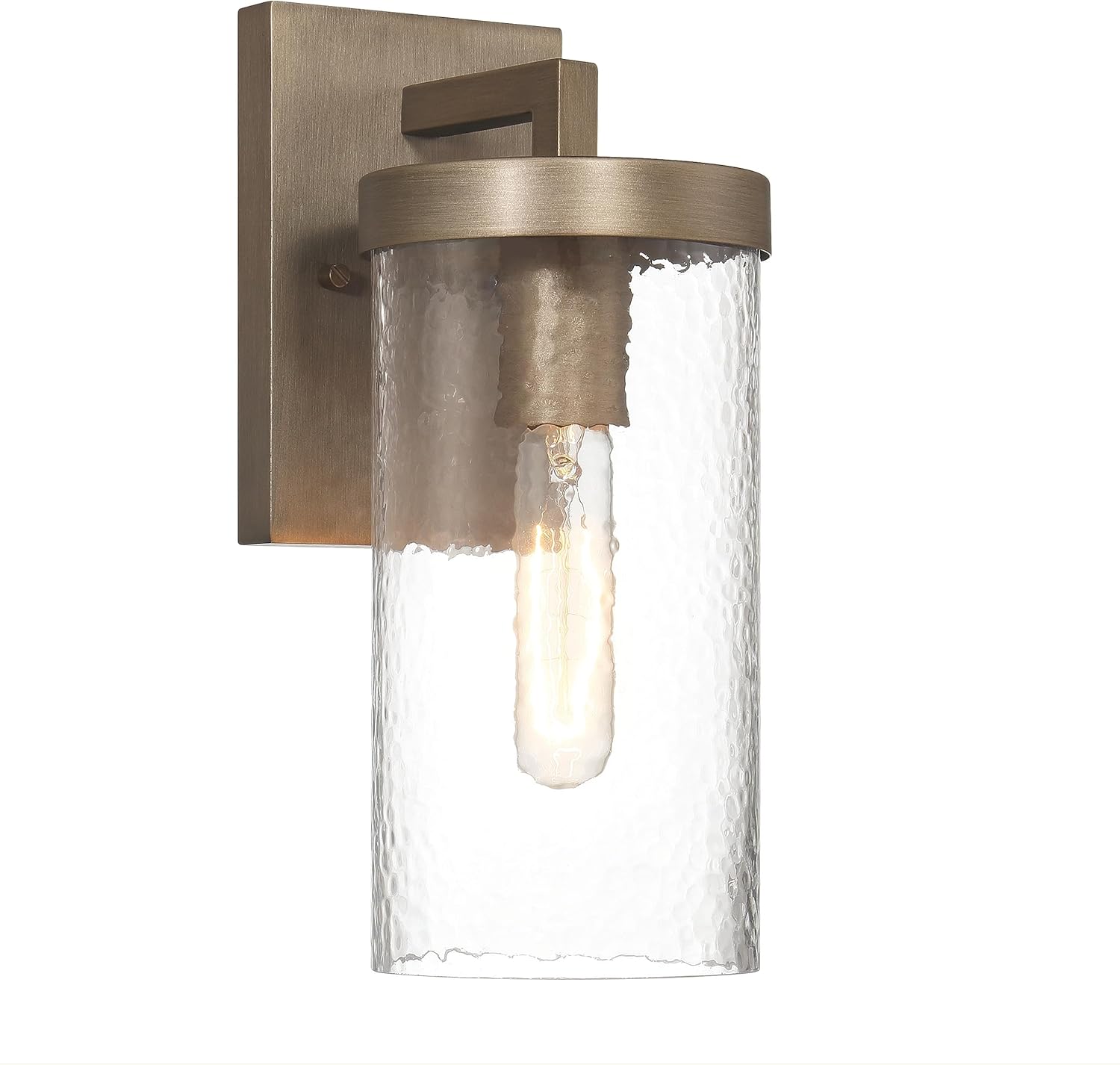 Modern Minimalist Cylindrical Textured Water Glass and Metal Wall Mounted Outdoor Light, Tuscan Gold