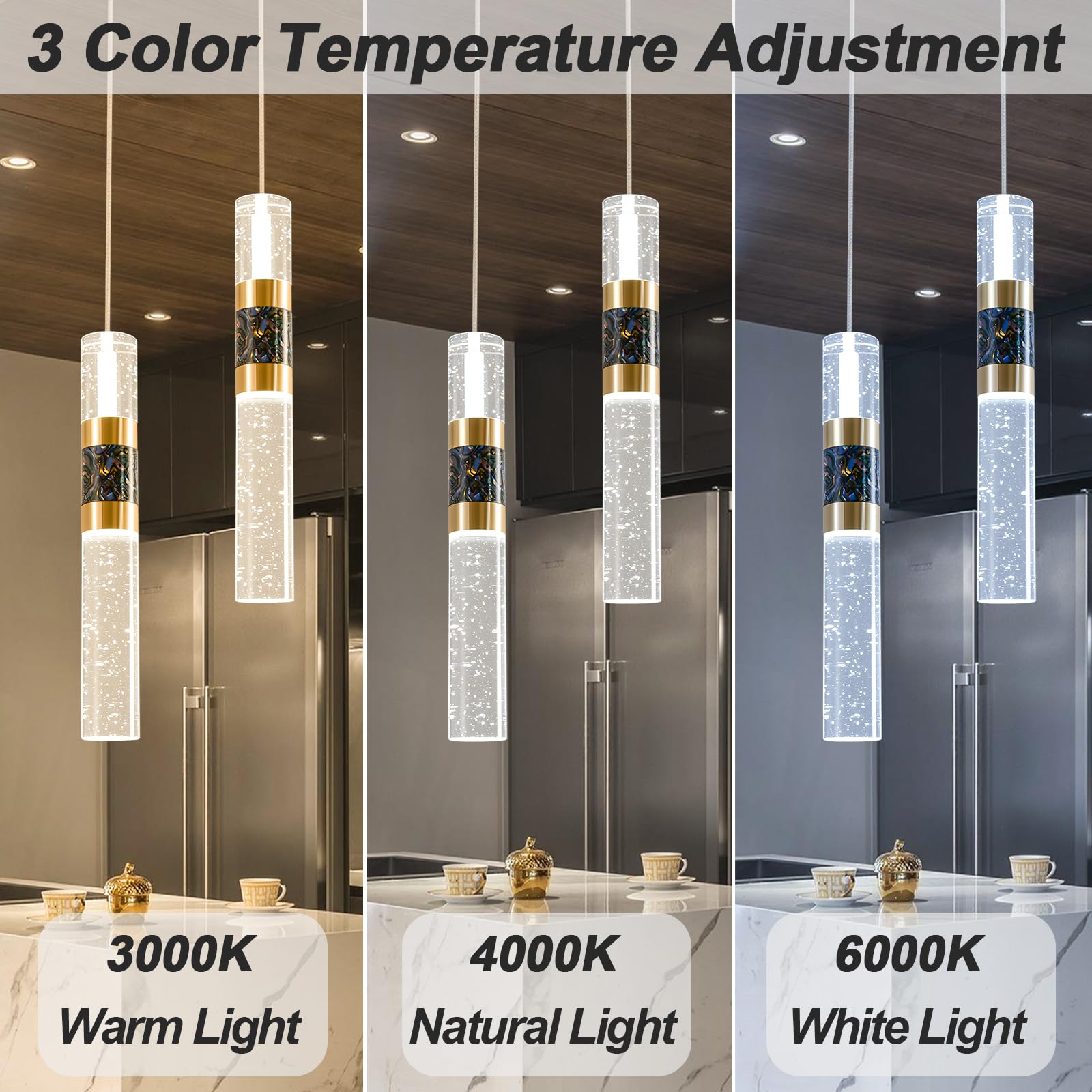 3-Light LED Pendant Lights Kitchen Island, 3-Light Cluster Pendant Lighting, Dimmable LED Modern Pendant Lights Kitchen Island, Pendant Lighting for Dining Room Table