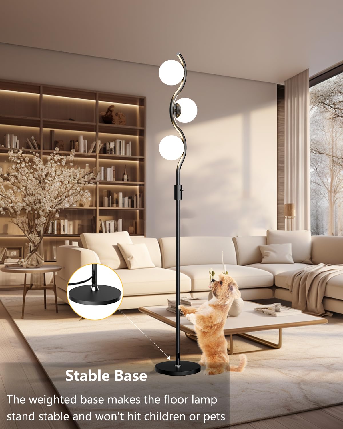 Dimmable Globe Floor Lamp, Gold Standing Lamps with 4PCS 3000K G9 Bulbs Soft Warm White Eye Care, Mid Century Modern Floor Lamp for Living Room