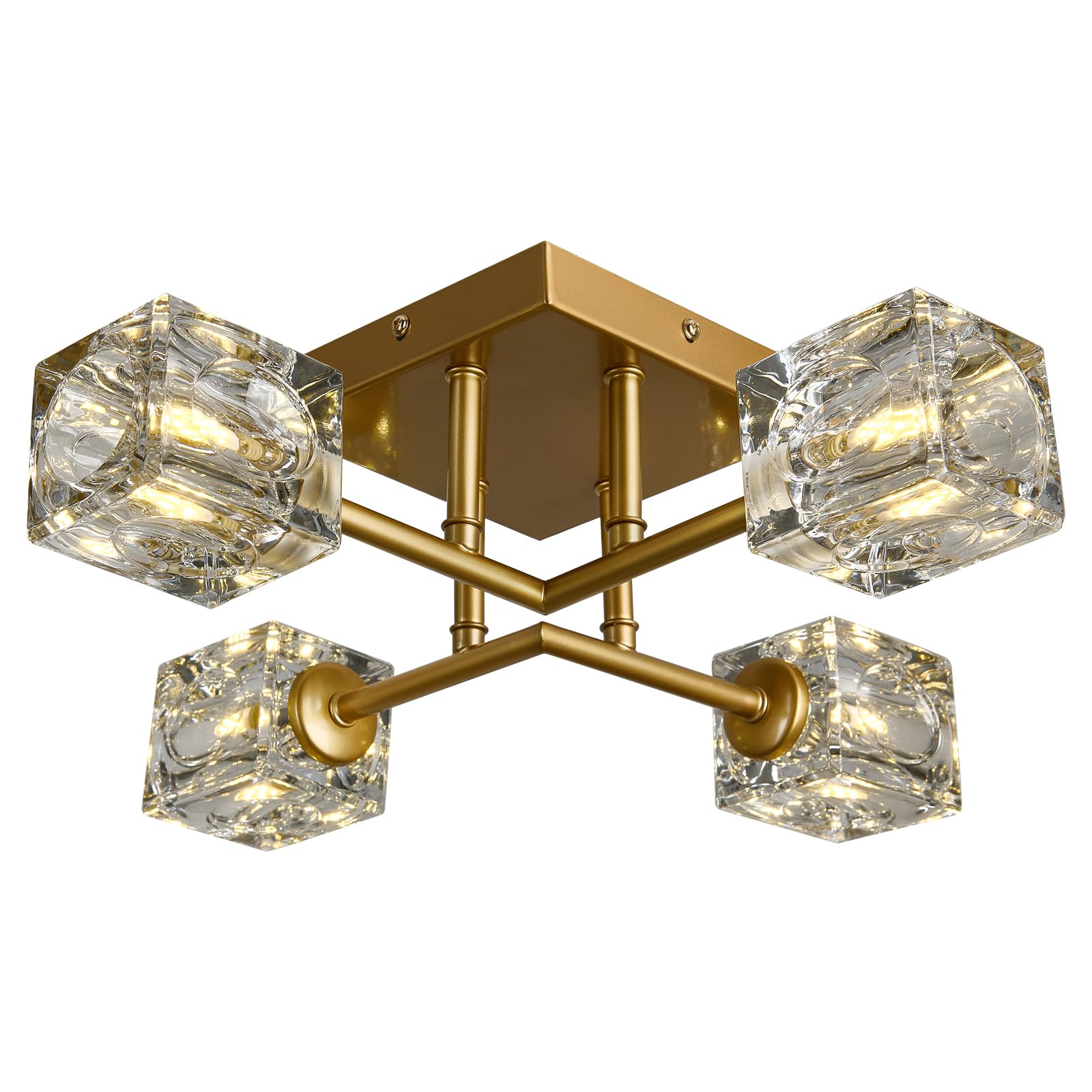 Vintage Gold Semi Flush Mount Ceiling Light 8-Light Glass Sputnik Chandeliers Mid Century Modern Crystal Ceiling Light Fixture for Living Room Dining Room Bedroom Kitchen Foyer