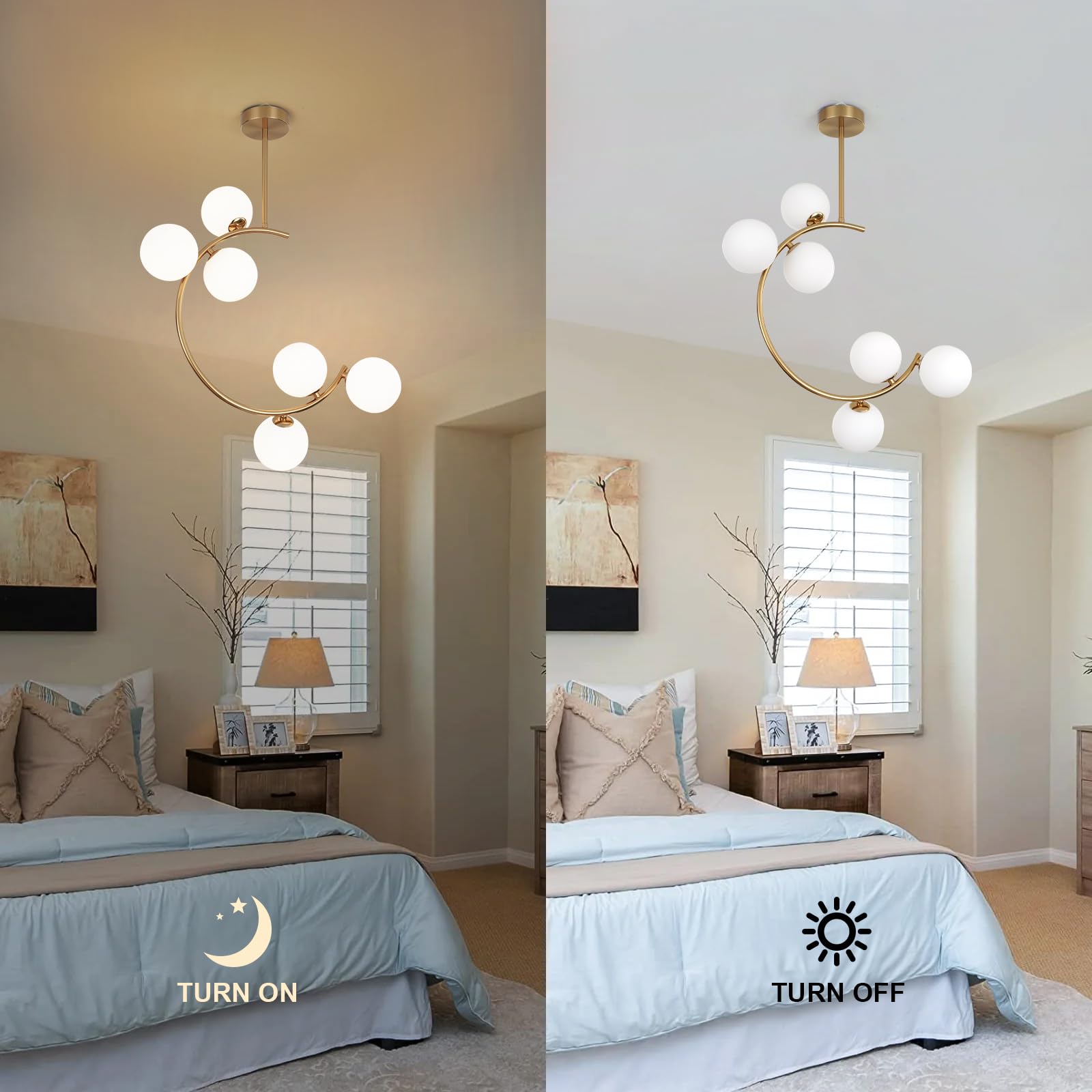 Modern Semi Flush Mount Ceiling Light - Easric Gold Ceiling Light Fixture Mid Century Light Fixtures Ceiling Mount with 3 Frosted Glass Lampshade Globe Ceiling Lamp for Hallway Kitchen Bedroom