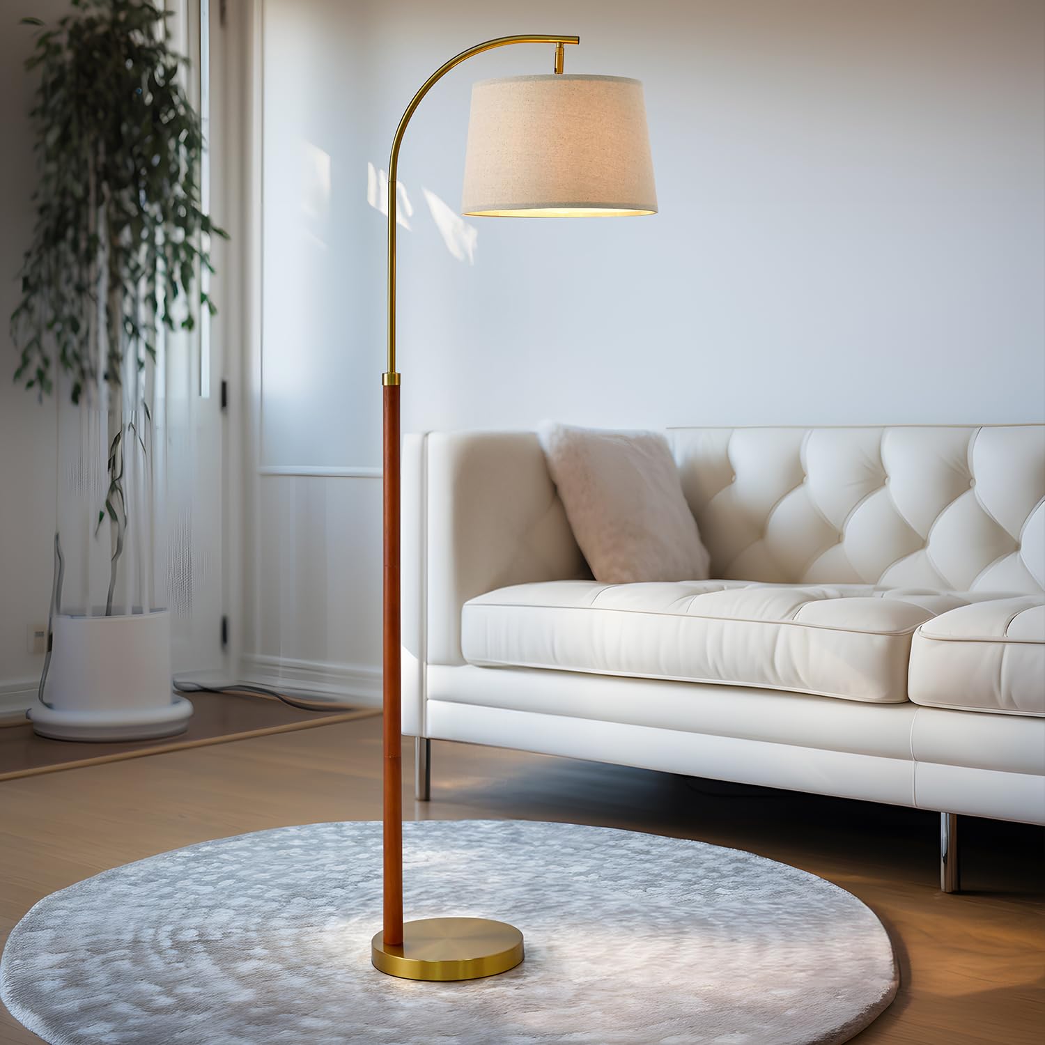 62.5" Gold Floor Lamp for Living Room with Foot Switch Standing Lamp Tall Industrial Reading for Bedroom Office