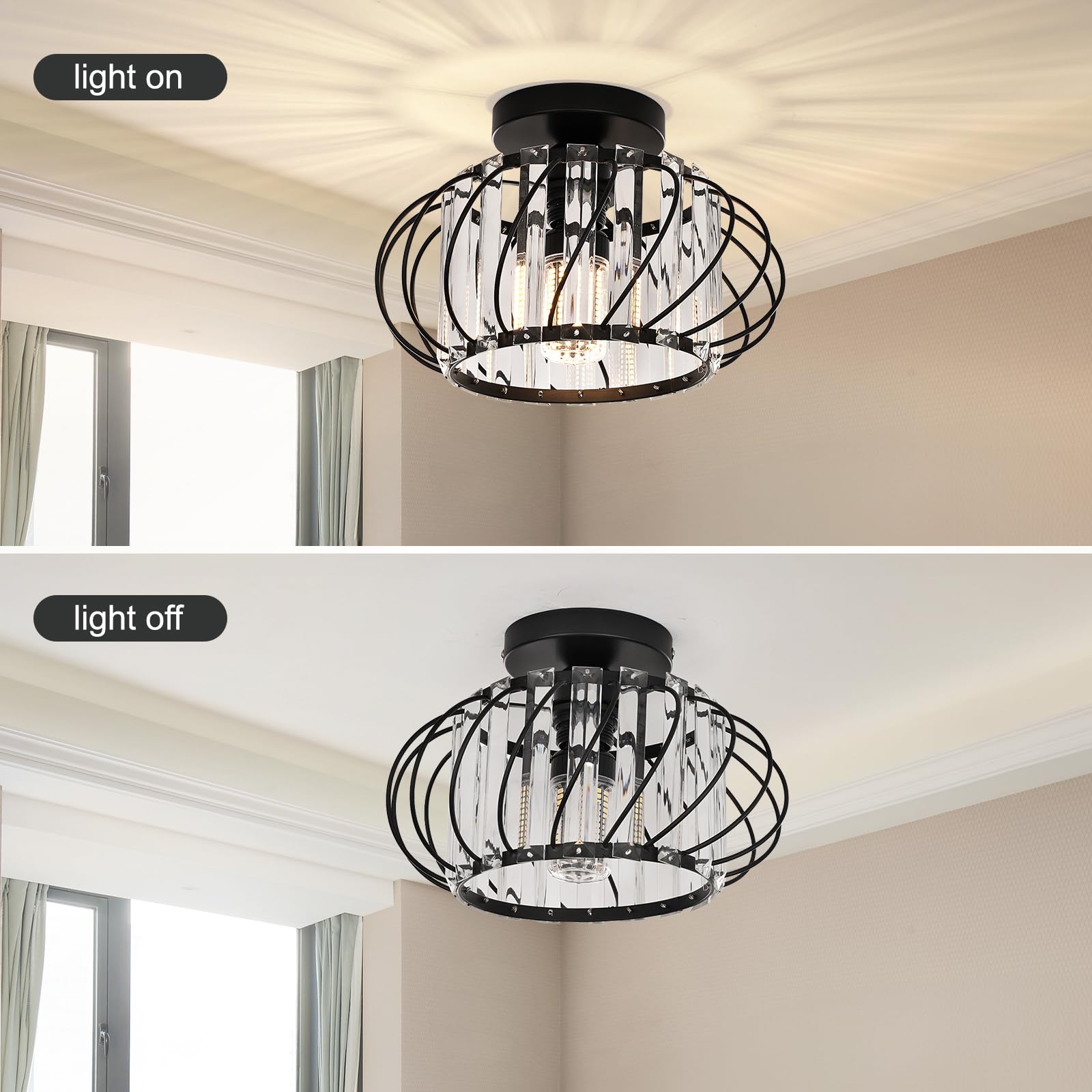 Semi Flush Mount Ceiling Light - Gold Light Fixture Flush Mount Light Metal Cage Close to Ceiling Light fixtures Hallway Light Fixtures Ceiling for Bedroom Living Room Kitchen Bathroom Entryway