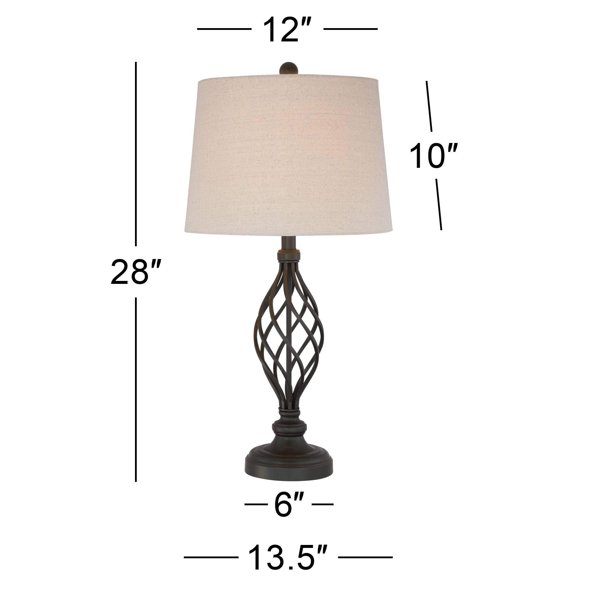 Modern Industrial Table Lamps 28" Tall Set of 2 with Dimmers Bronze Iron Cream Tapered Drum Shade for Bedroom Living Room House Home Bedside Nightstand Office Entryway