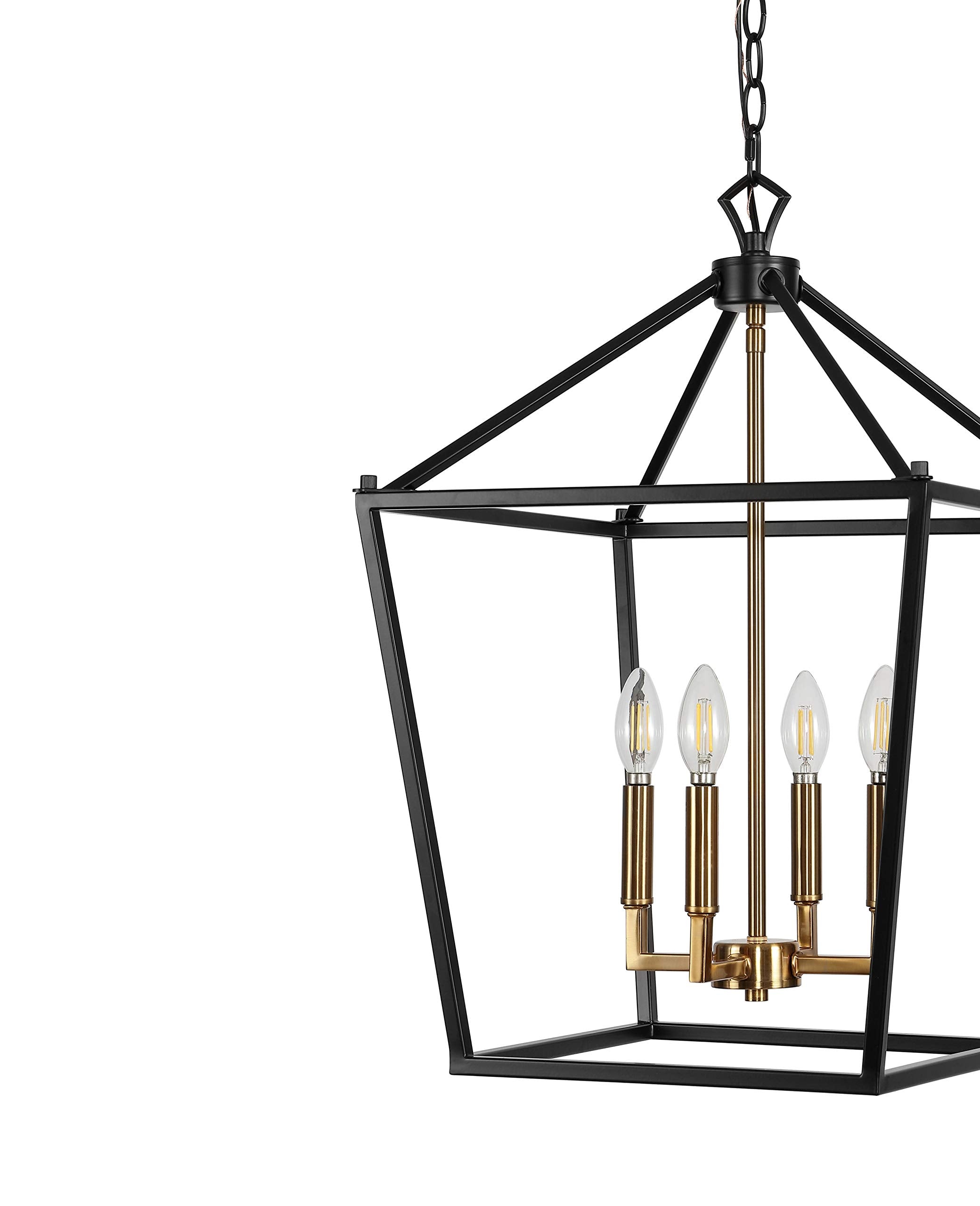 Lantern Dimmable Adjustable Metal LED Pendant Classic Traditional Farmhouse Dining Room Living Room Kitchen Foyer Bedroom Hallway, 10 in, Antique Gold