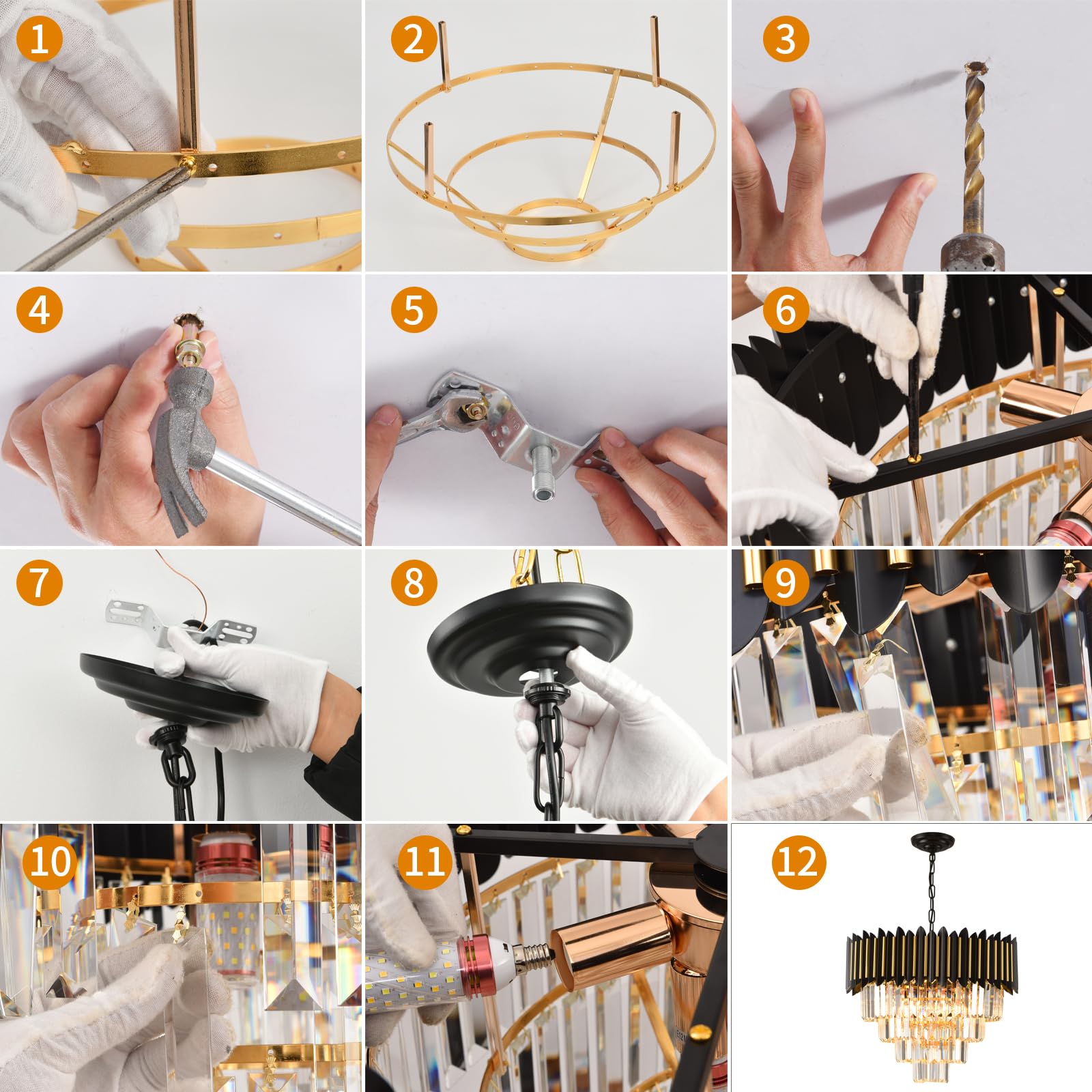 Modern Crystal Chandeliers 3 Tiers Black and Gold Chandelier Pendant Light Fixtures Round Flush Mount Chandeliers Ceiling Lighting for Living Room Dining Room Foyer Bedroom Entryway Kitchen W16in