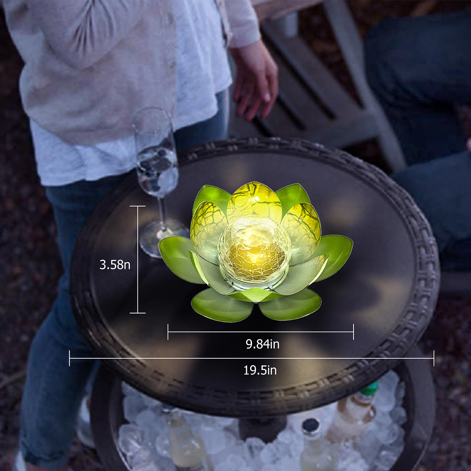 Solar Light Outdoor Waterproof Garden Light Metal Glass Decorative LED Lotus Flower Table Lamp