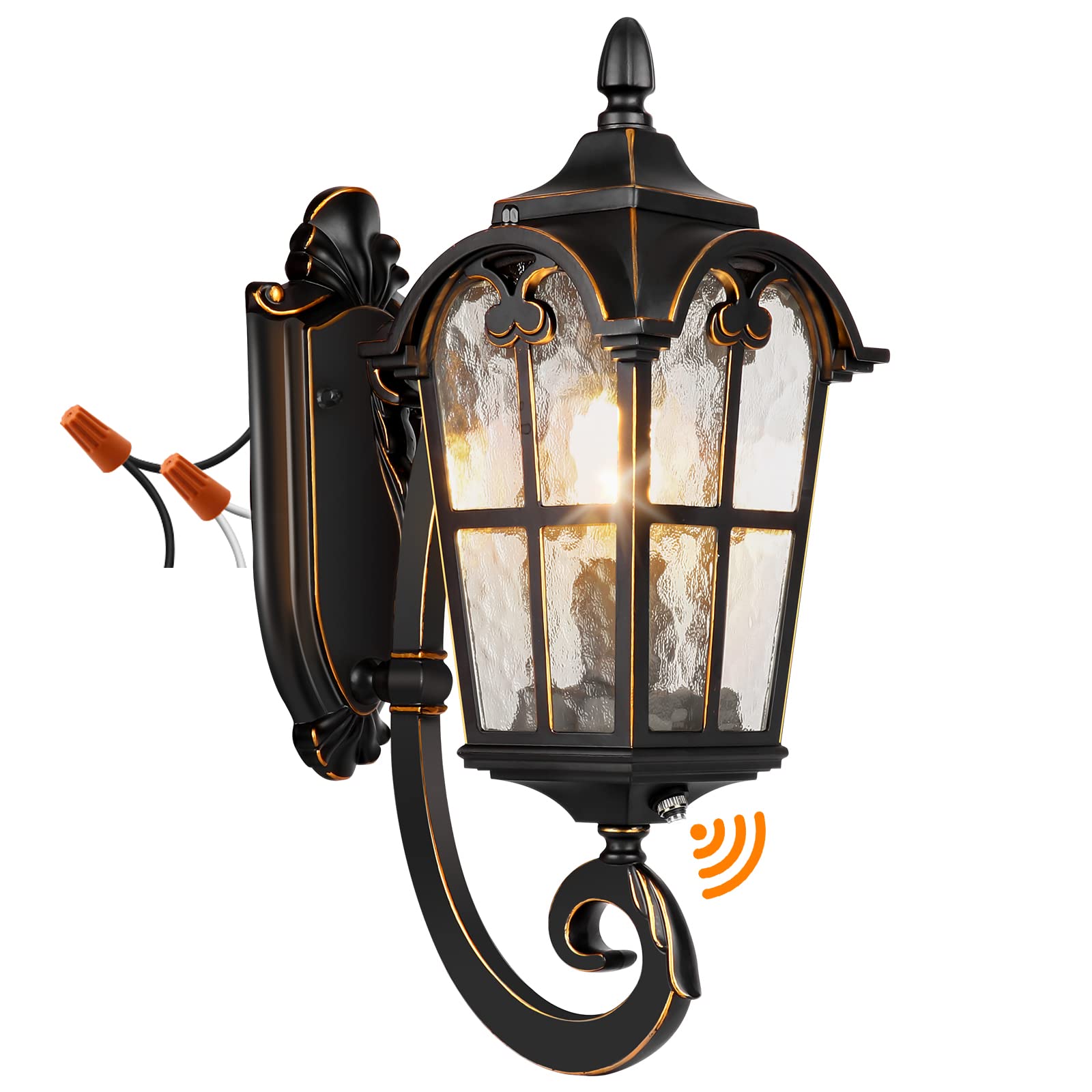 PARTPHONER Outdoor Wall Light Fixtures Black Roman 17.71" H Exterior Wall Lantern Waterproof Sconce Porch Lights Wall Mount with Water Glass Shade for House