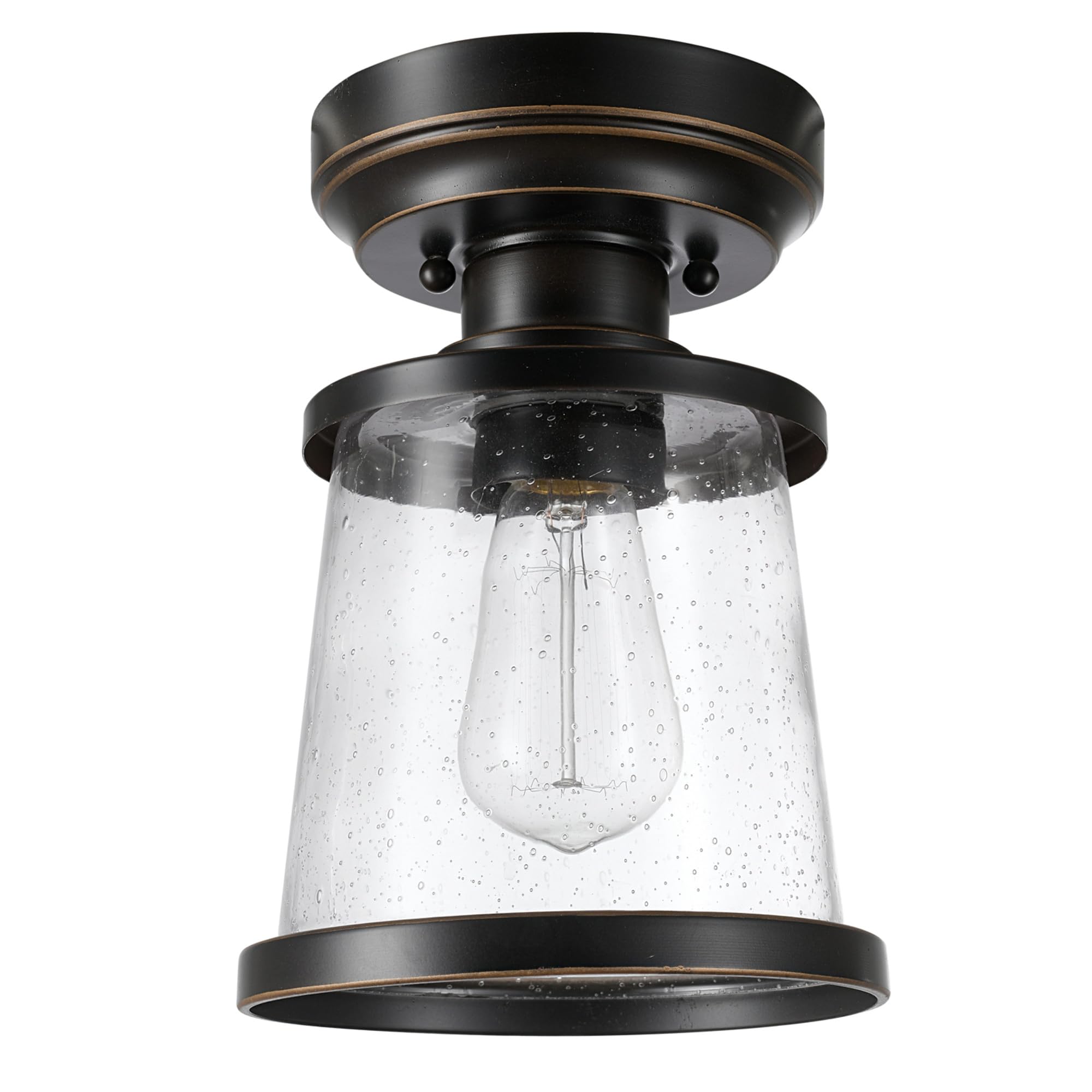 1-Light Outdoor/Indoor Semi-Flush Mount Ceiling Light, Oil Rubbed Bronze, Clear Seeded Glass Shade, Bulb Not Included