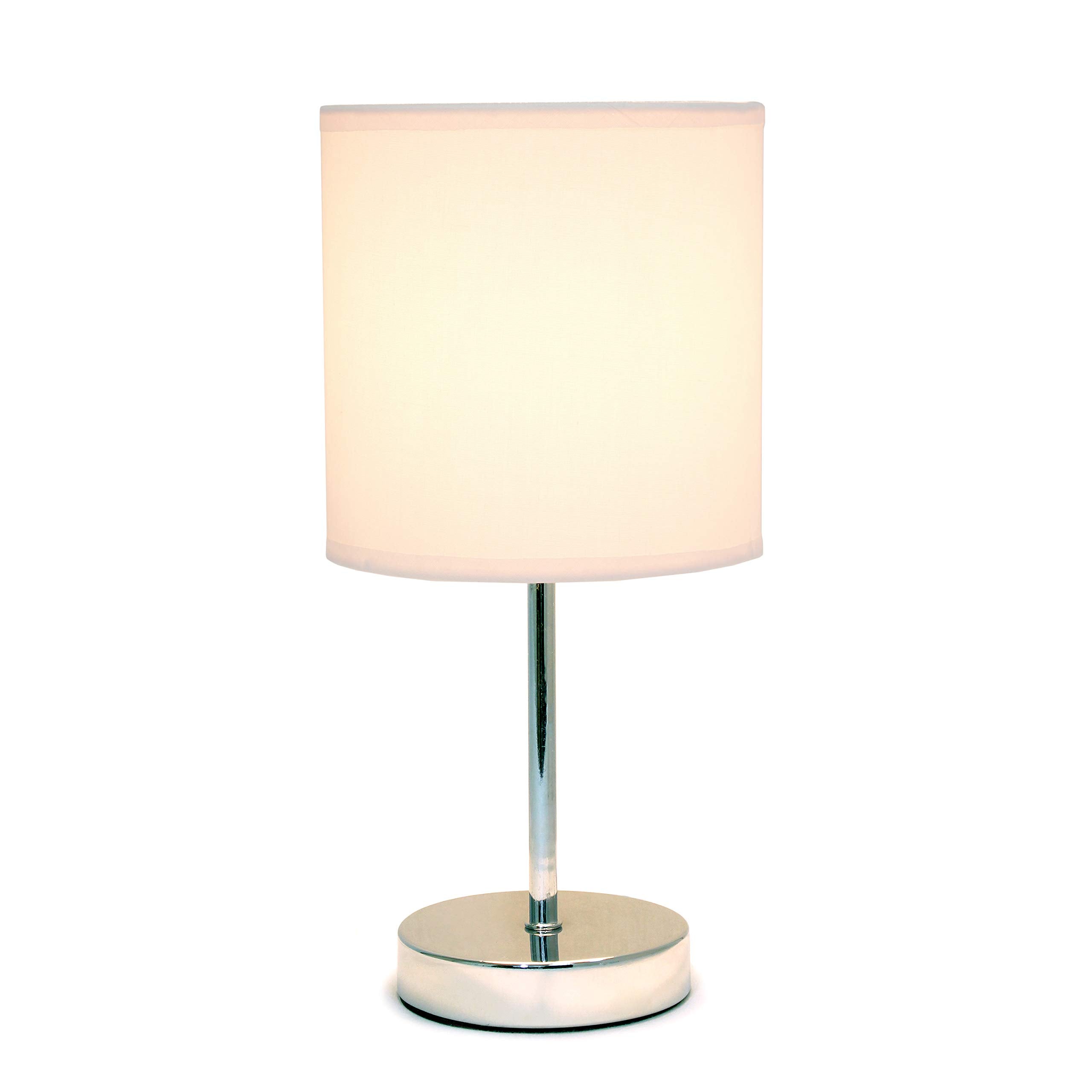 Chrome Mini Basic Table Lamp with Fabric Shade, White