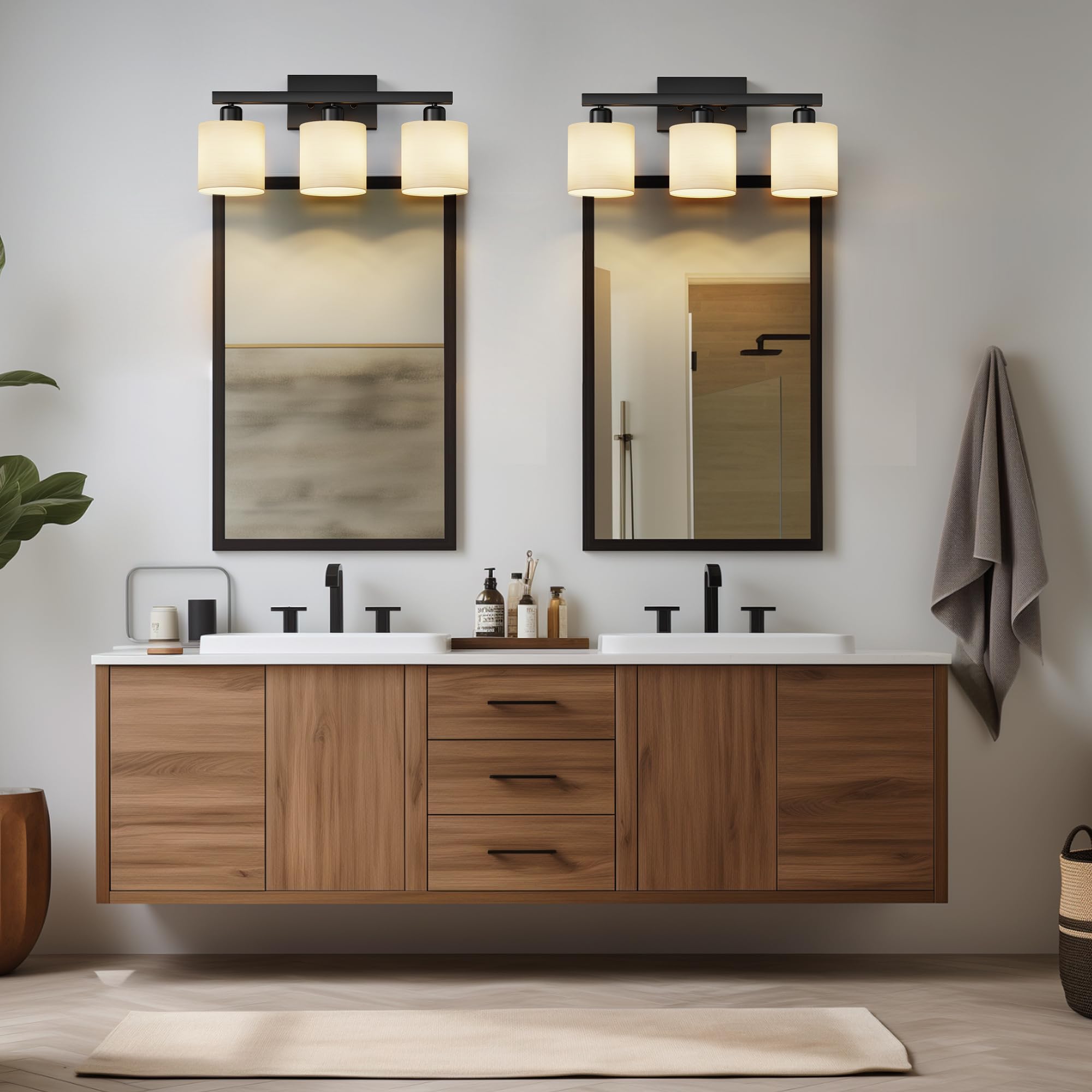 Bathroom Light Fixtures, Bathroom Lighting Fixtures Over Mirror, Classic Vanity Lights, Modern Bathroom Vanity Light with Textured Frosted Opal White Glass Shades, Brushed Nickel, 3-Light